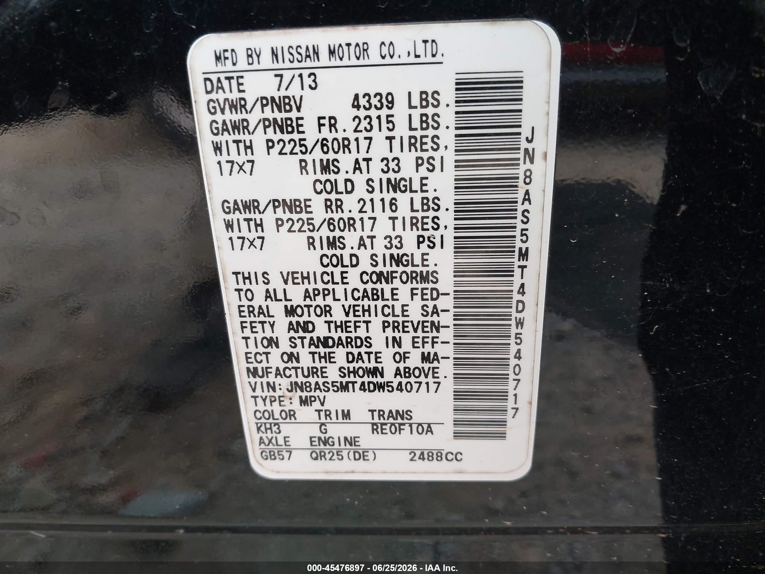 2013 Nissan Rogue Sv Black vin: JN8AS5MT4DW540717