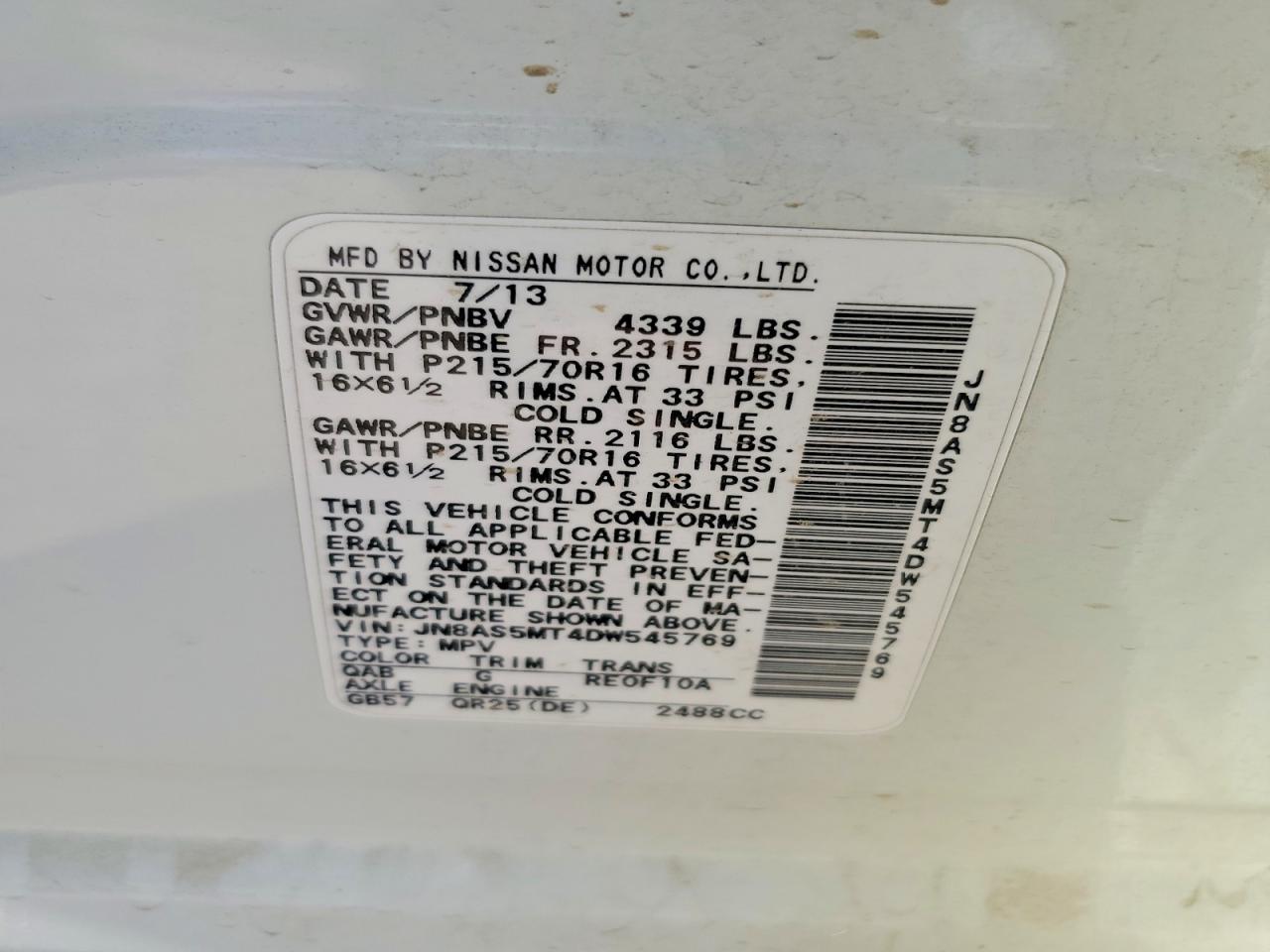 2013 Nissan Rogue S White vin: JN8AS5MT4DW545769