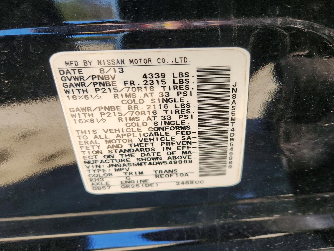2013 Nissan Rogue S Black vin: JN8AS5MT4DW549899