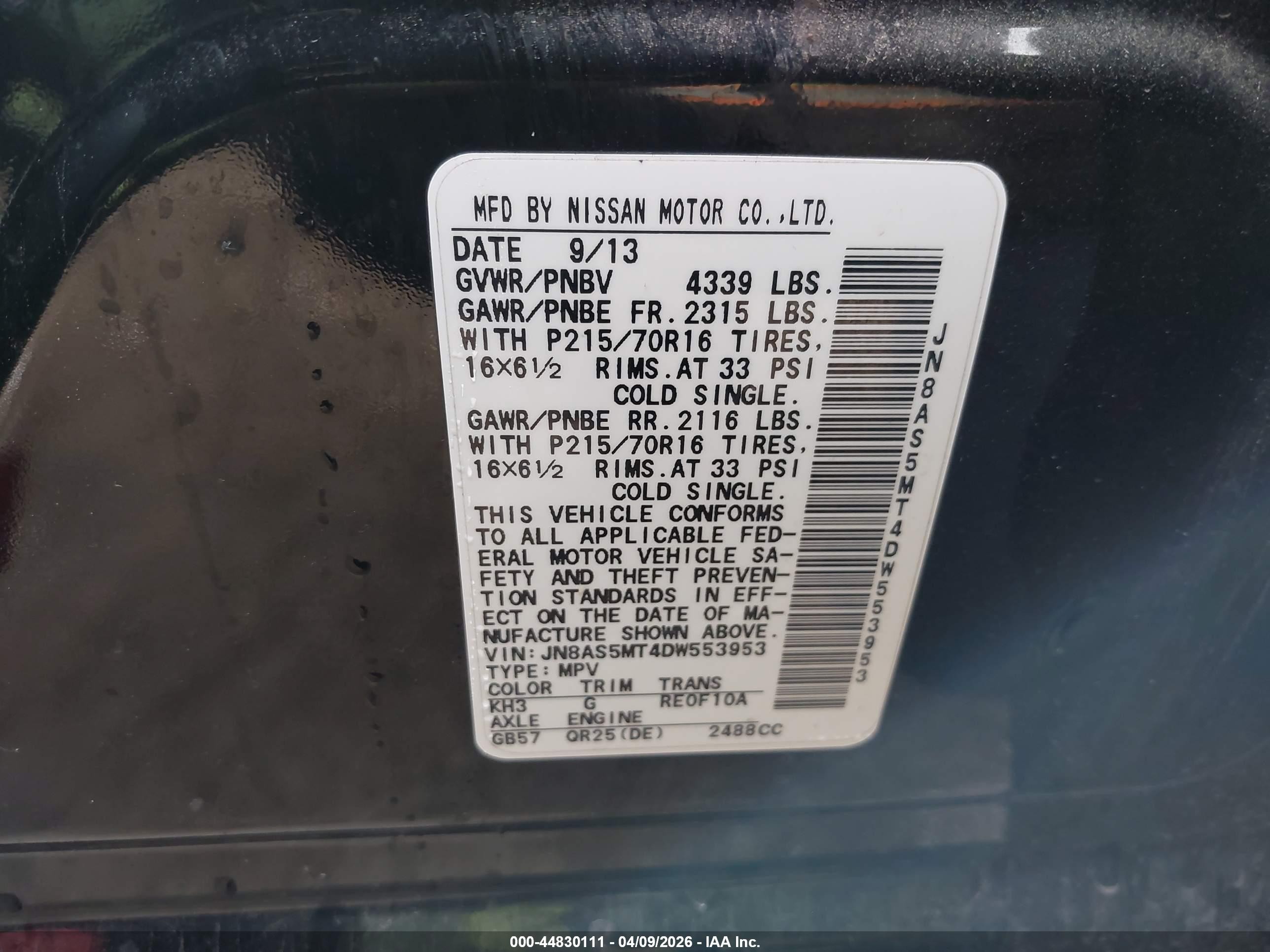 2013 Nissan Rogue S Black vin: JN8AS5MT4DW553953