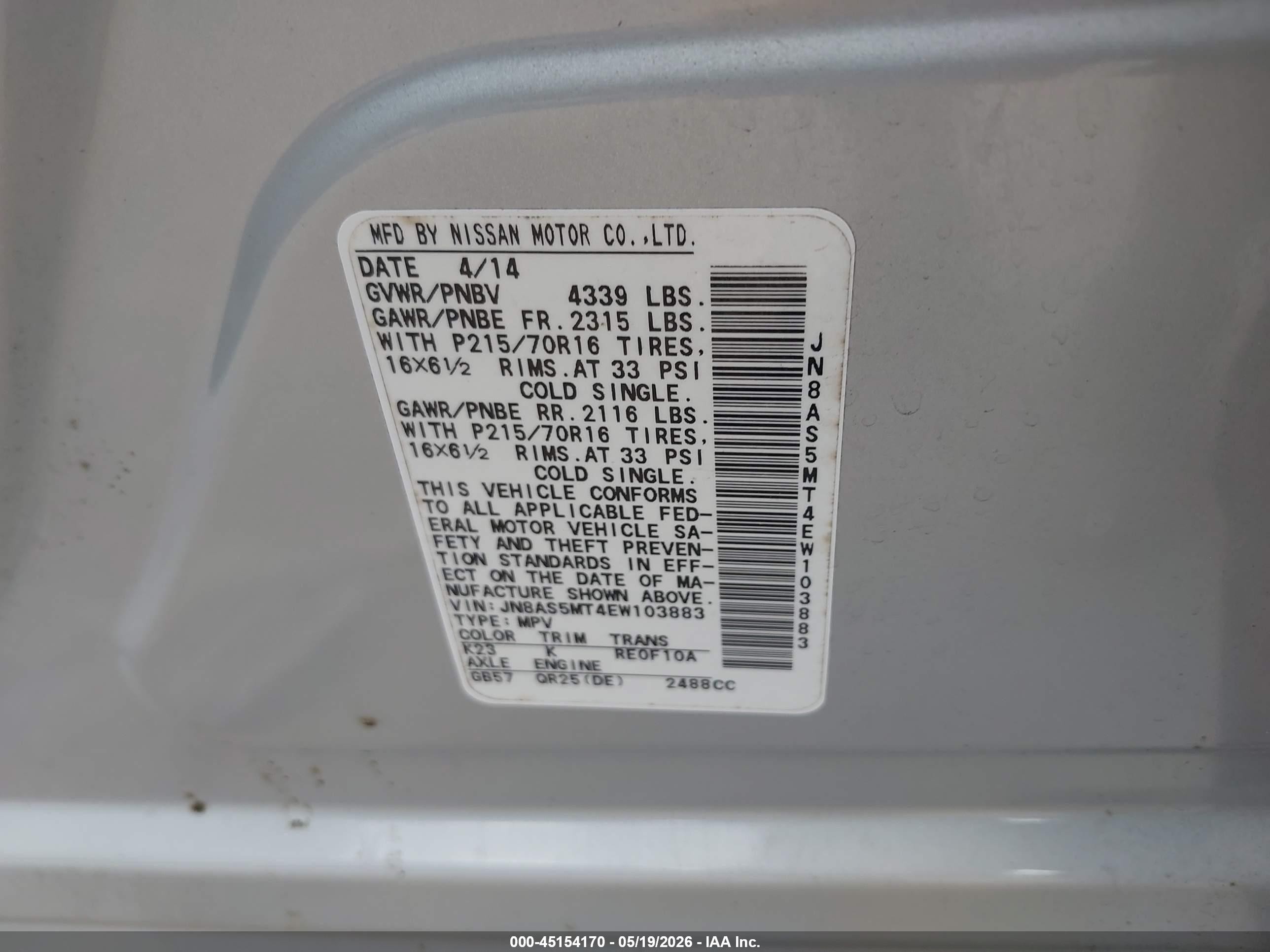 2014 Nissan Rogue Select S Silver vin: JN8AS5MT4EW103883
