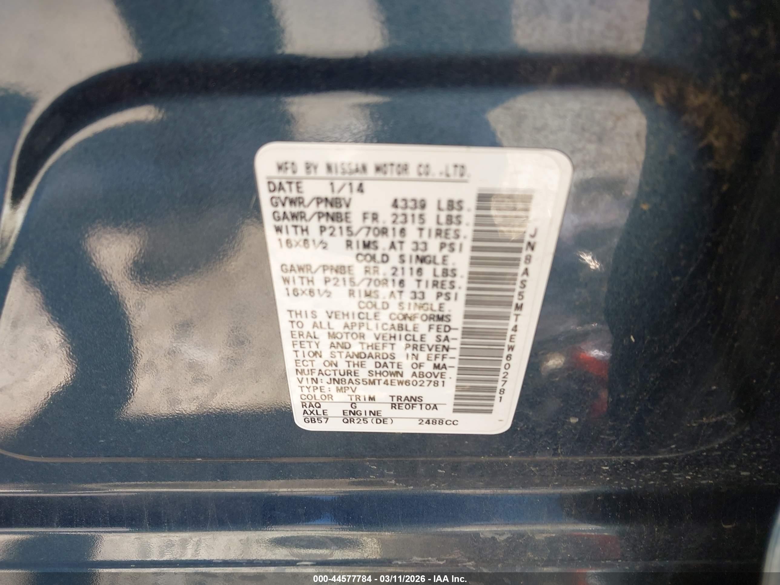 2014 Nissan Rogue Select S Blue vin: JN8AS5MT4EW602781
