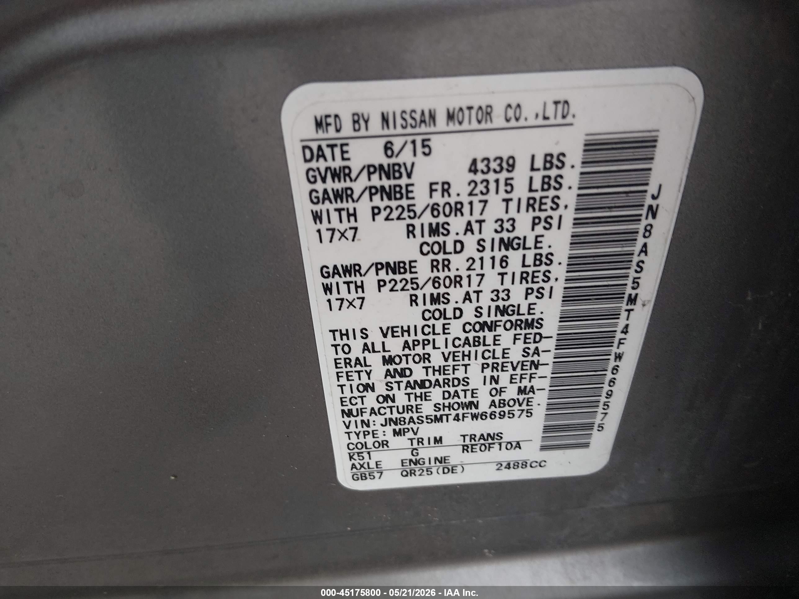 2015 Nissan Rogue Select S Gray vin: JN8AS5MT4FW669575