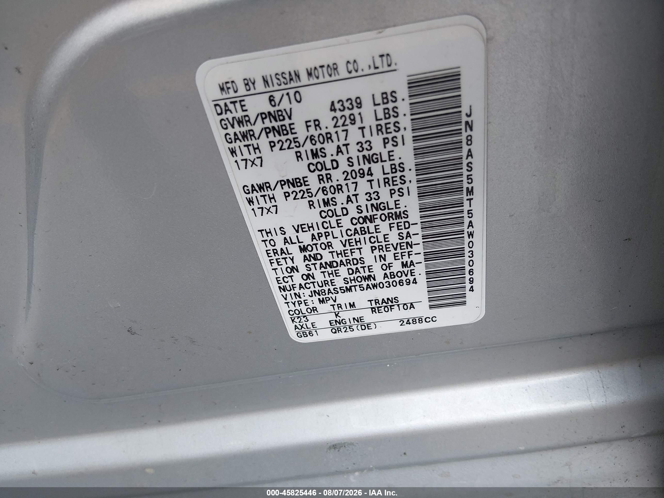 2010 Nissan Rogue Sl Silver vin: JN8AS5MT5AW030694