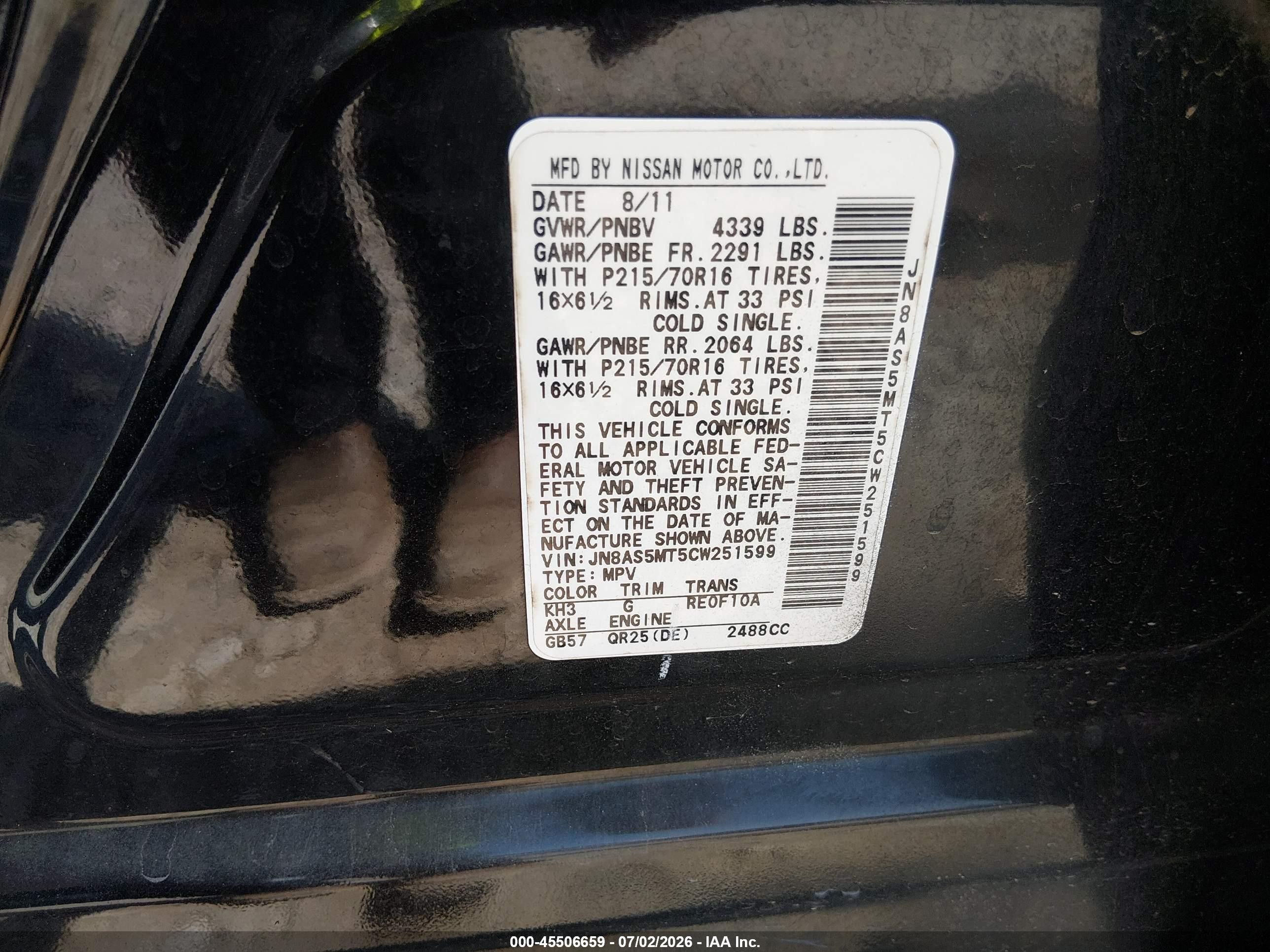 2012 Nissan Rogue S Black vin: JN8AS5MT5CW251599