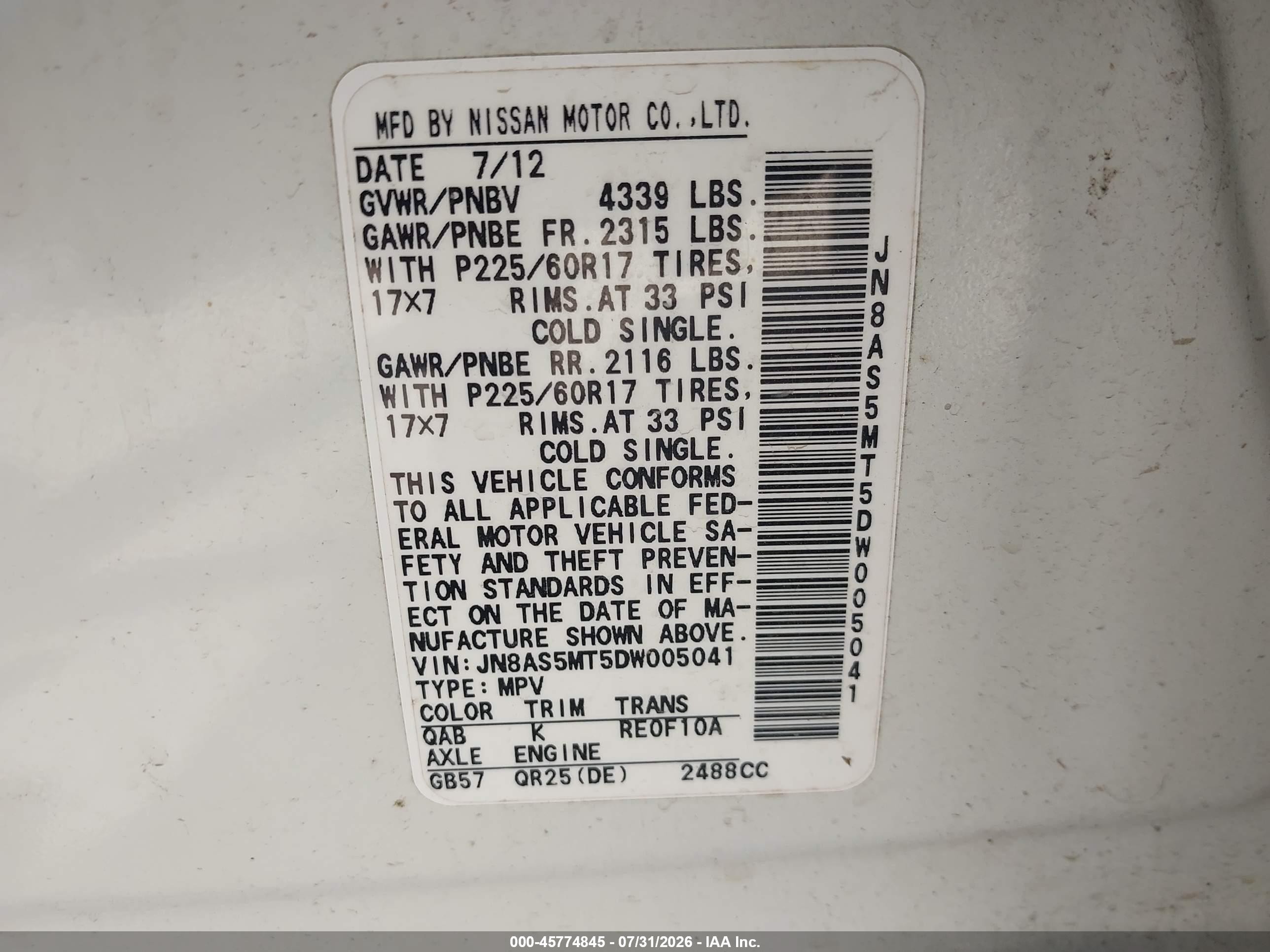 2013 Nissan Rogue Sv White vin: JN8AS5MT5DW005041