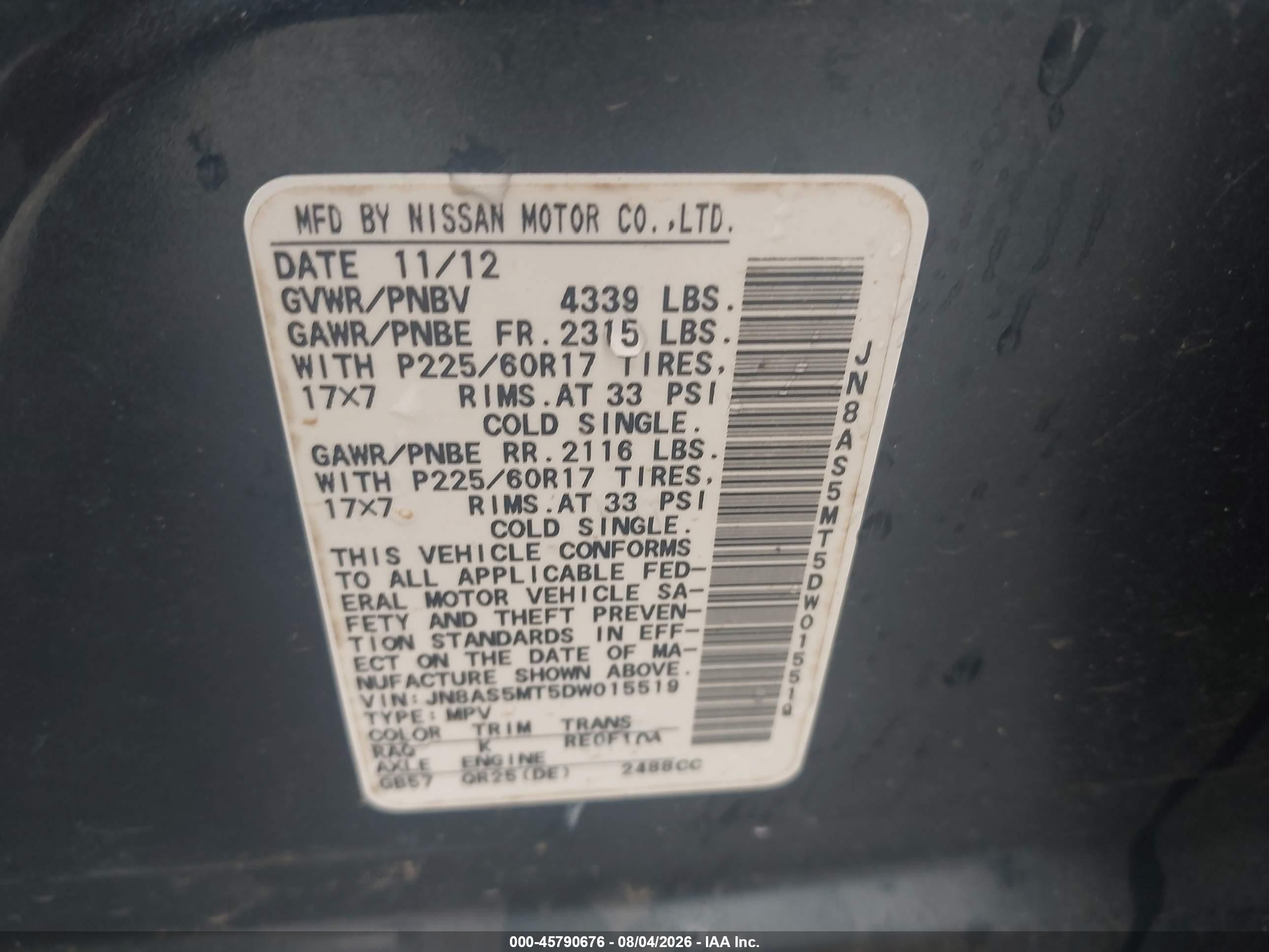 2013 Nissan Rogue Sv Blue vin: JN8AS5MT5DW015519