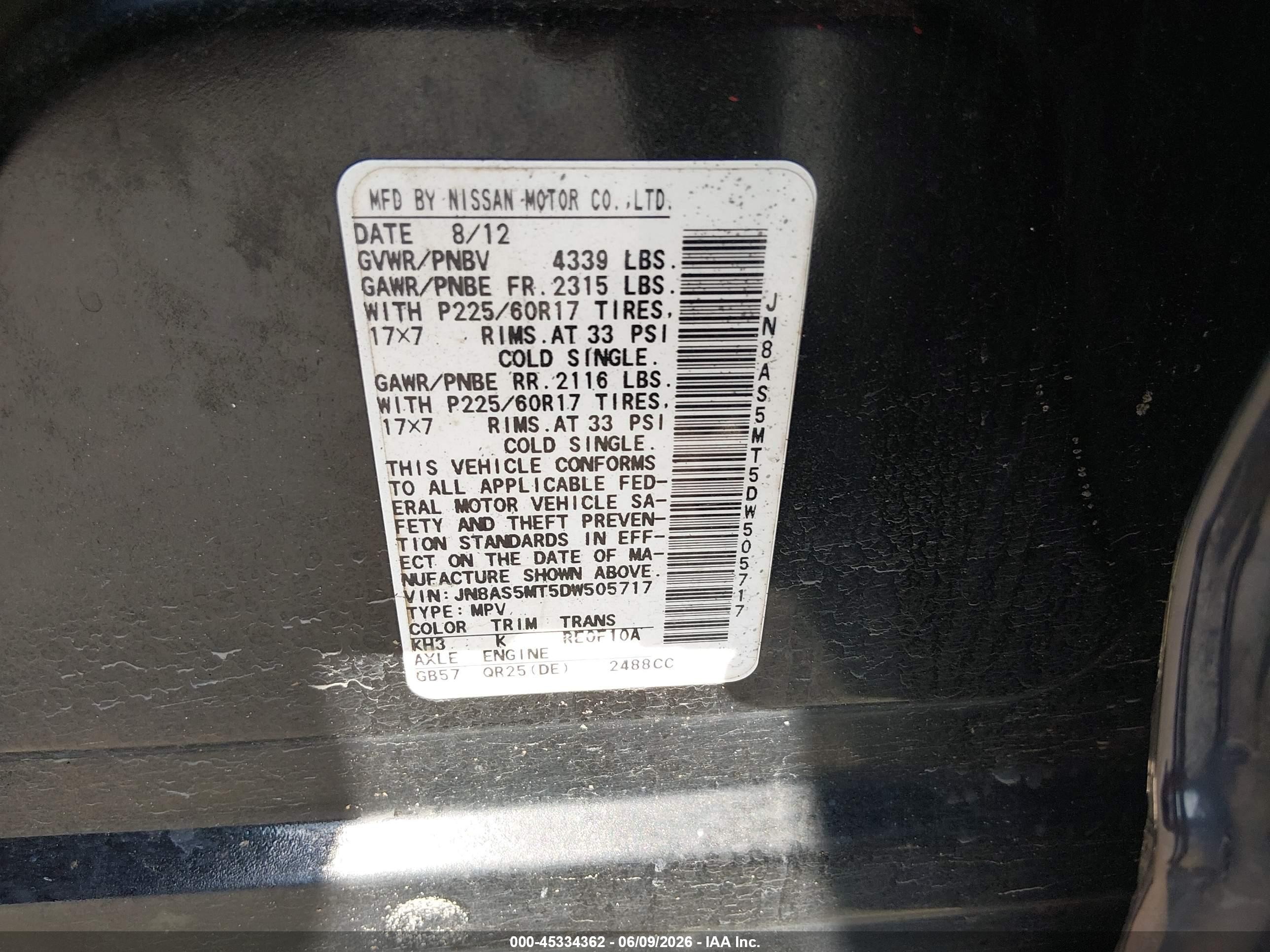 2013 Nissan Rogue Sv Black vin: JN8AS5MT5DW505717