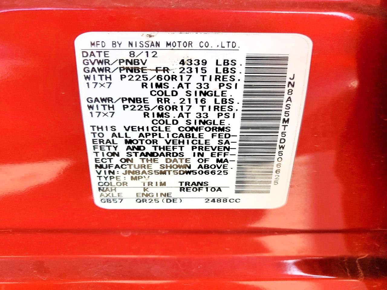 2013 Nissan Rogue S Red vin: JN8AS5MT5DW506625