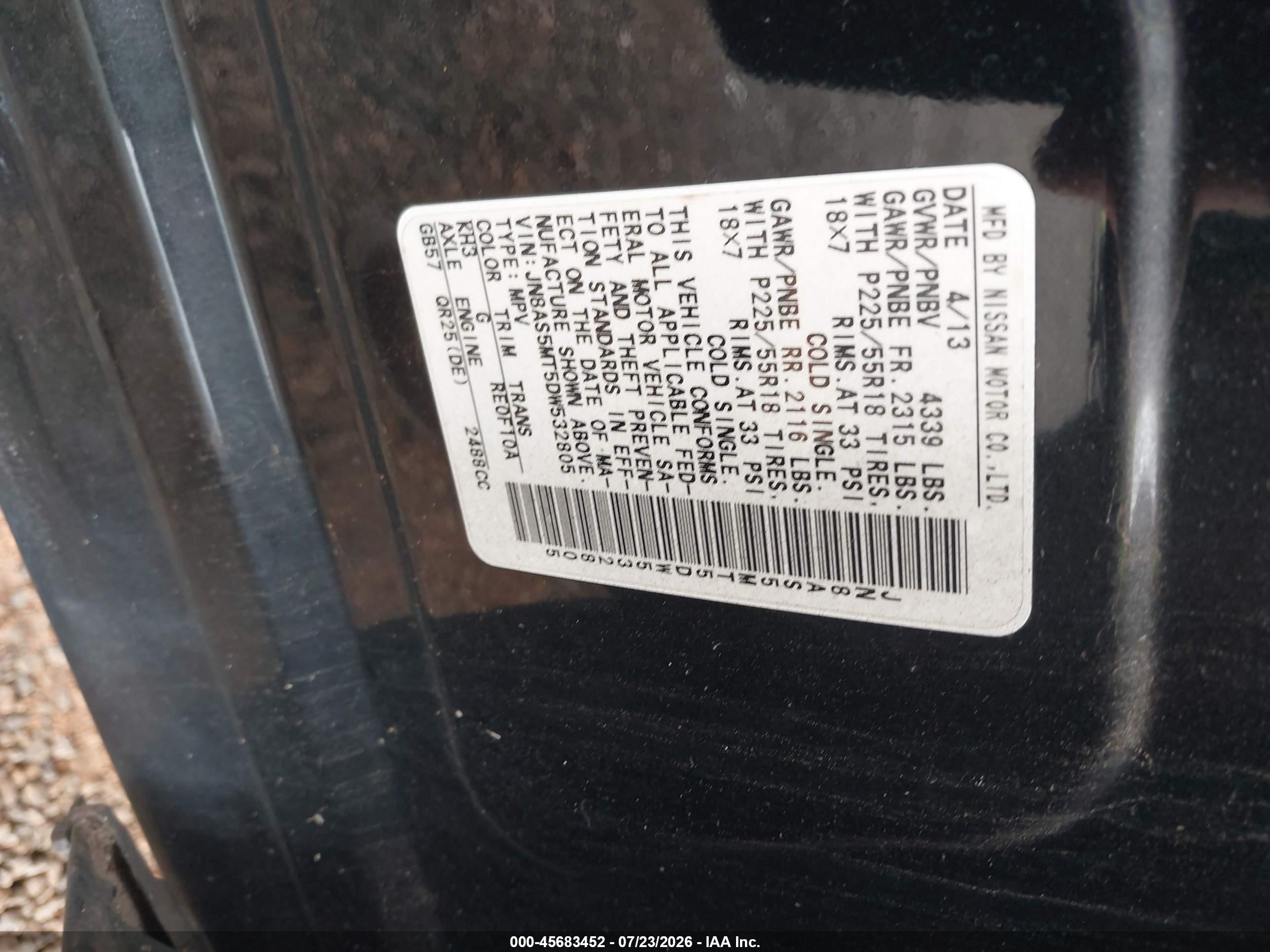 2013 Nissan Rogue Sv W/sl Pkg Black vin: JN8AS5MT5DW532805