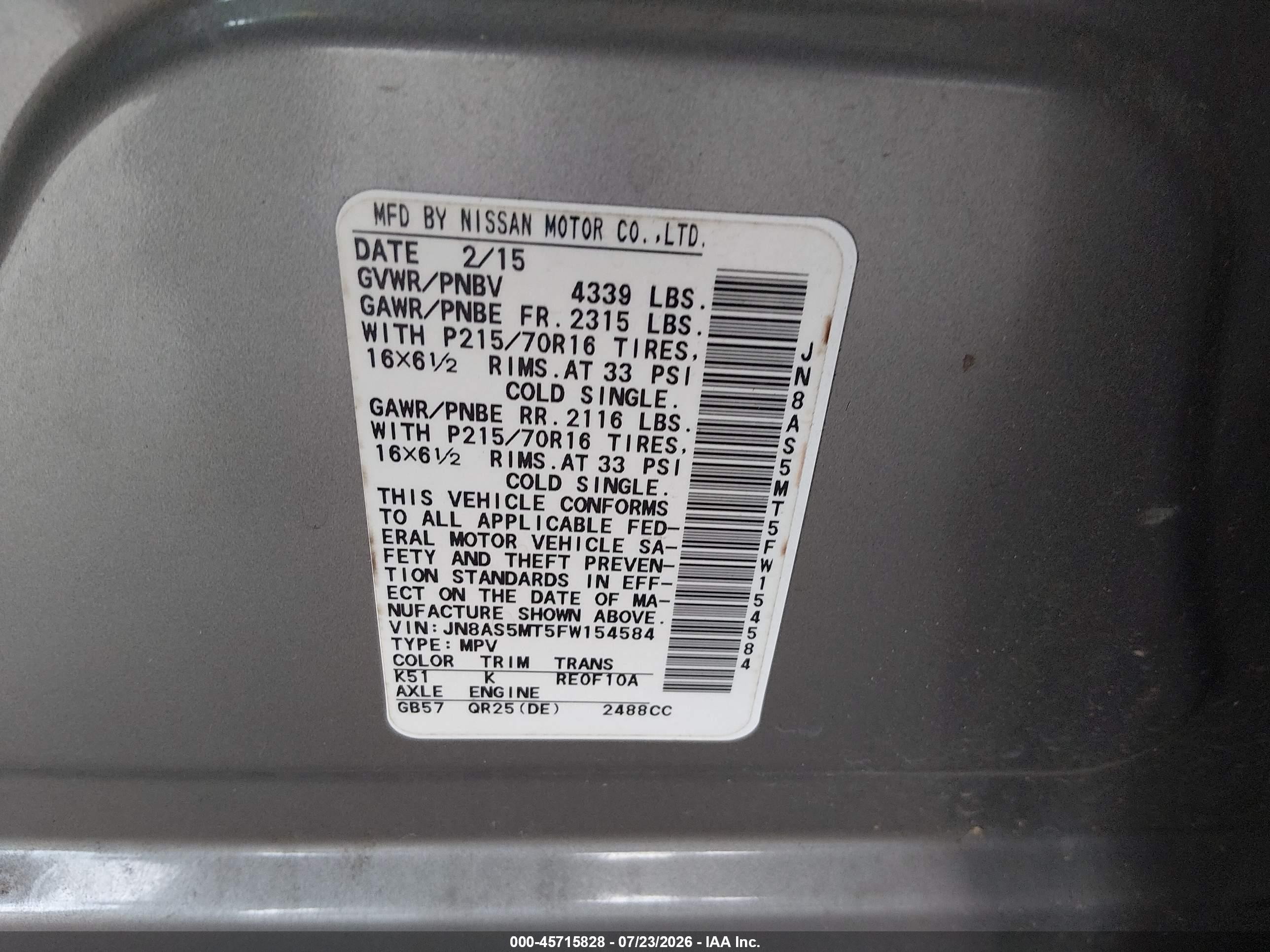 2015 Nissan Rogue Select S Gray vin: JN8AS5MT5FW154584