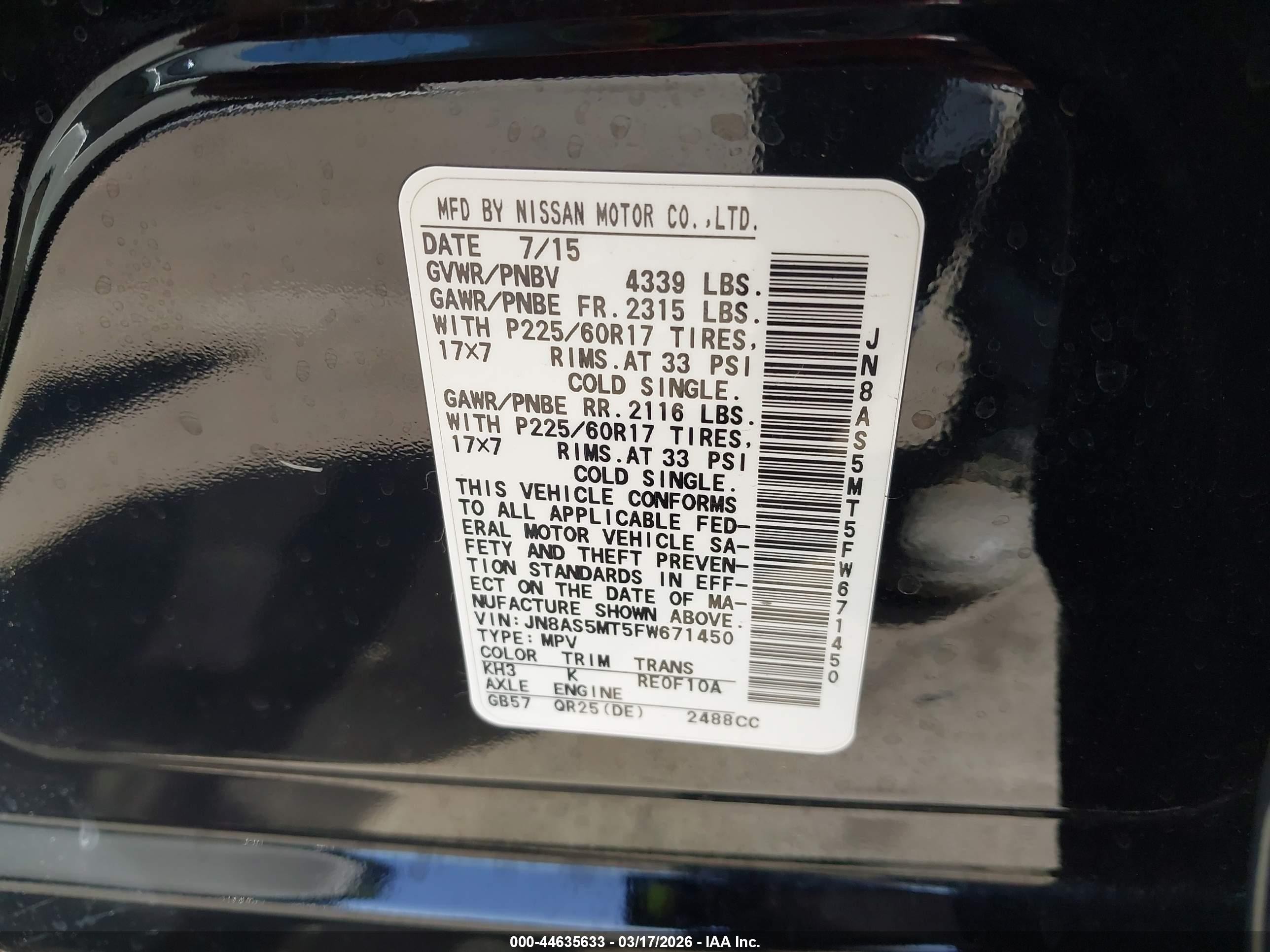 2015 Nissan Rogue Select S Black vin: JN8AS5MT5FW671450