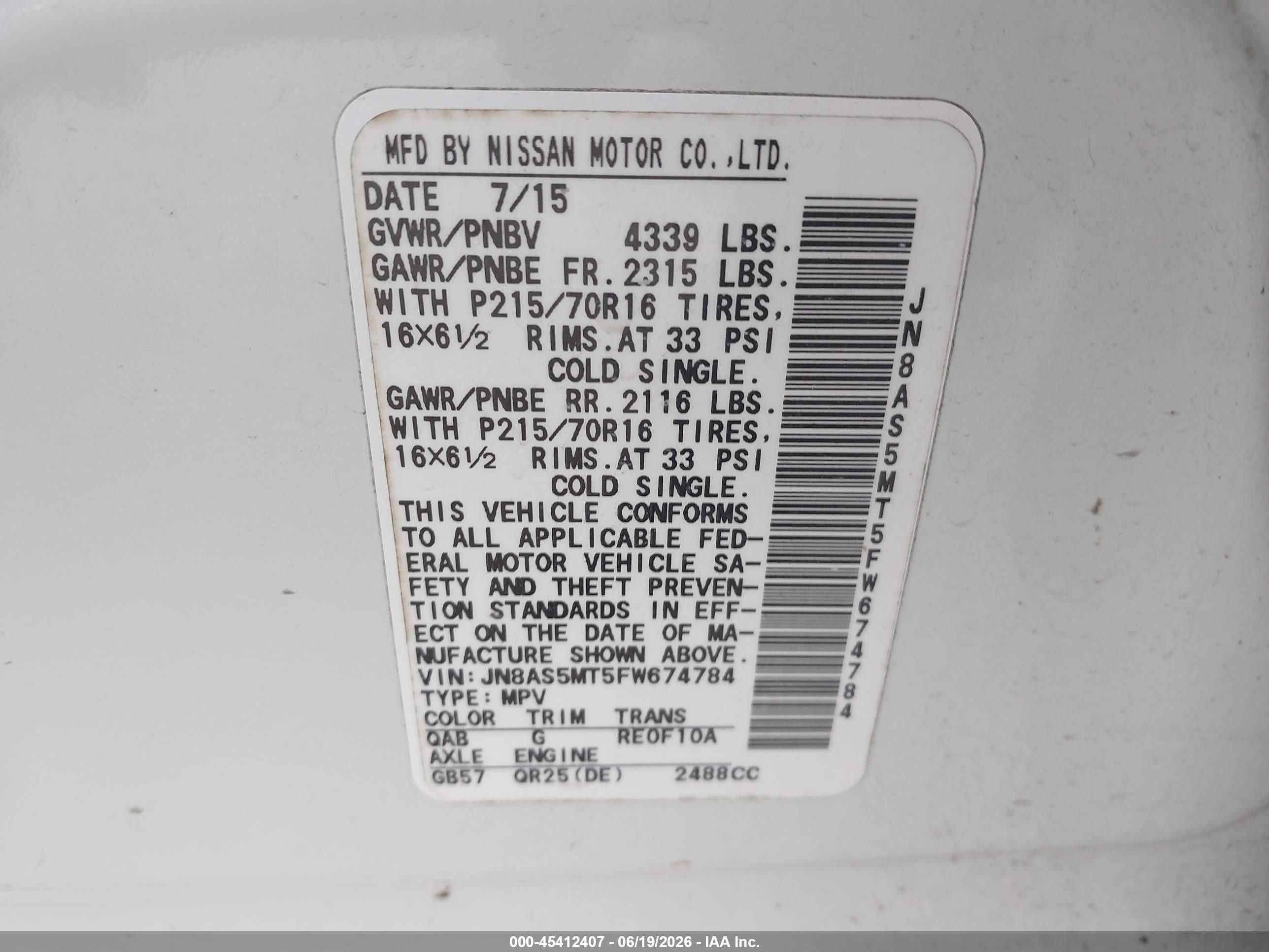2015 Nissan Rogue Select S White vin: JN8AS5MT5FW674784