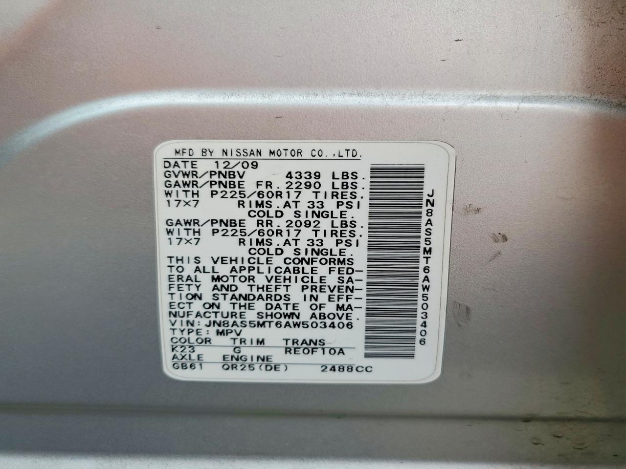2010 Nissan Rogue Sl Silver vin: JN8AS5MT6AW503406