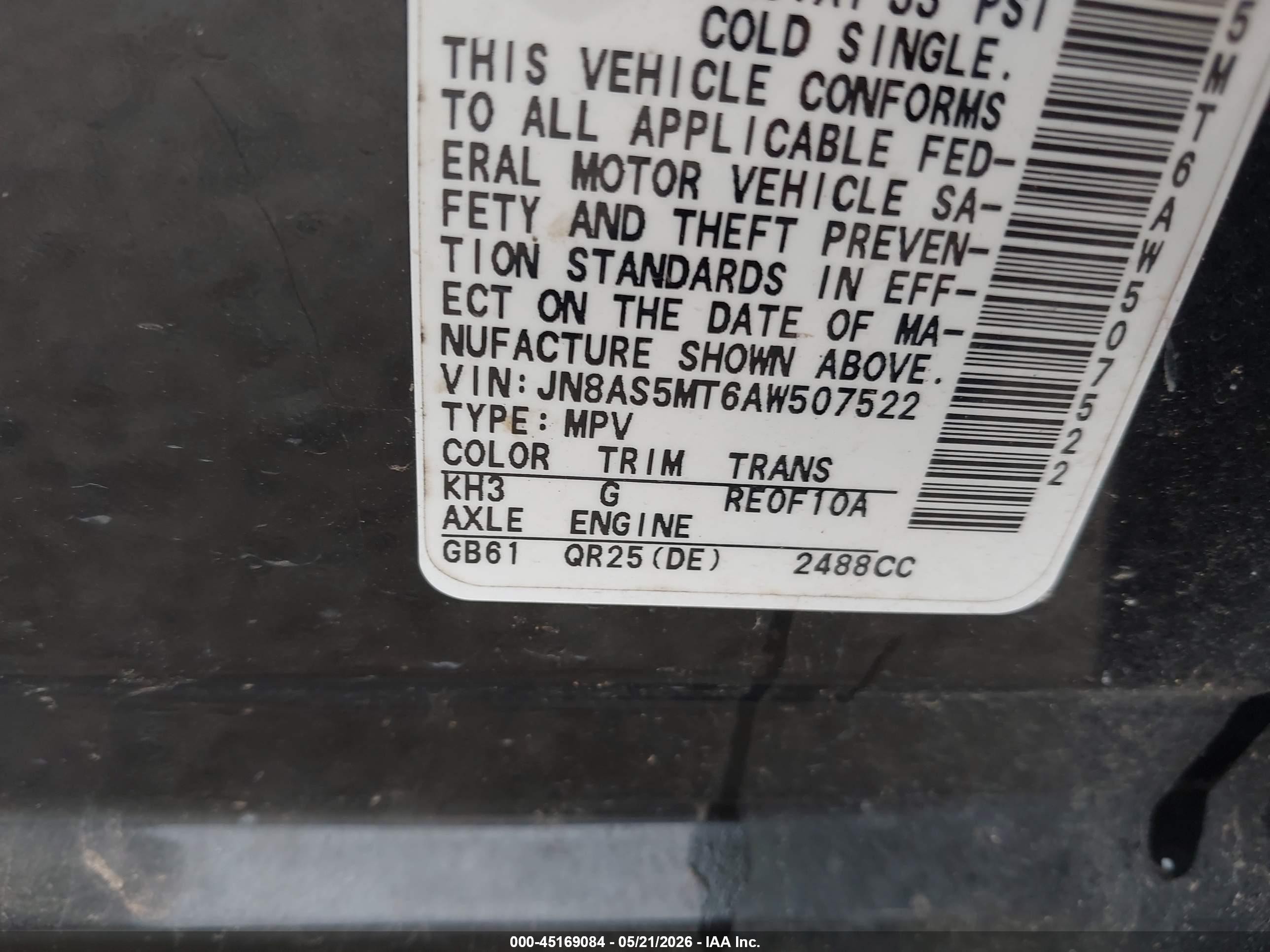 2010 Nissan Rogue S Black vin: JN8AS5MT6AW507522