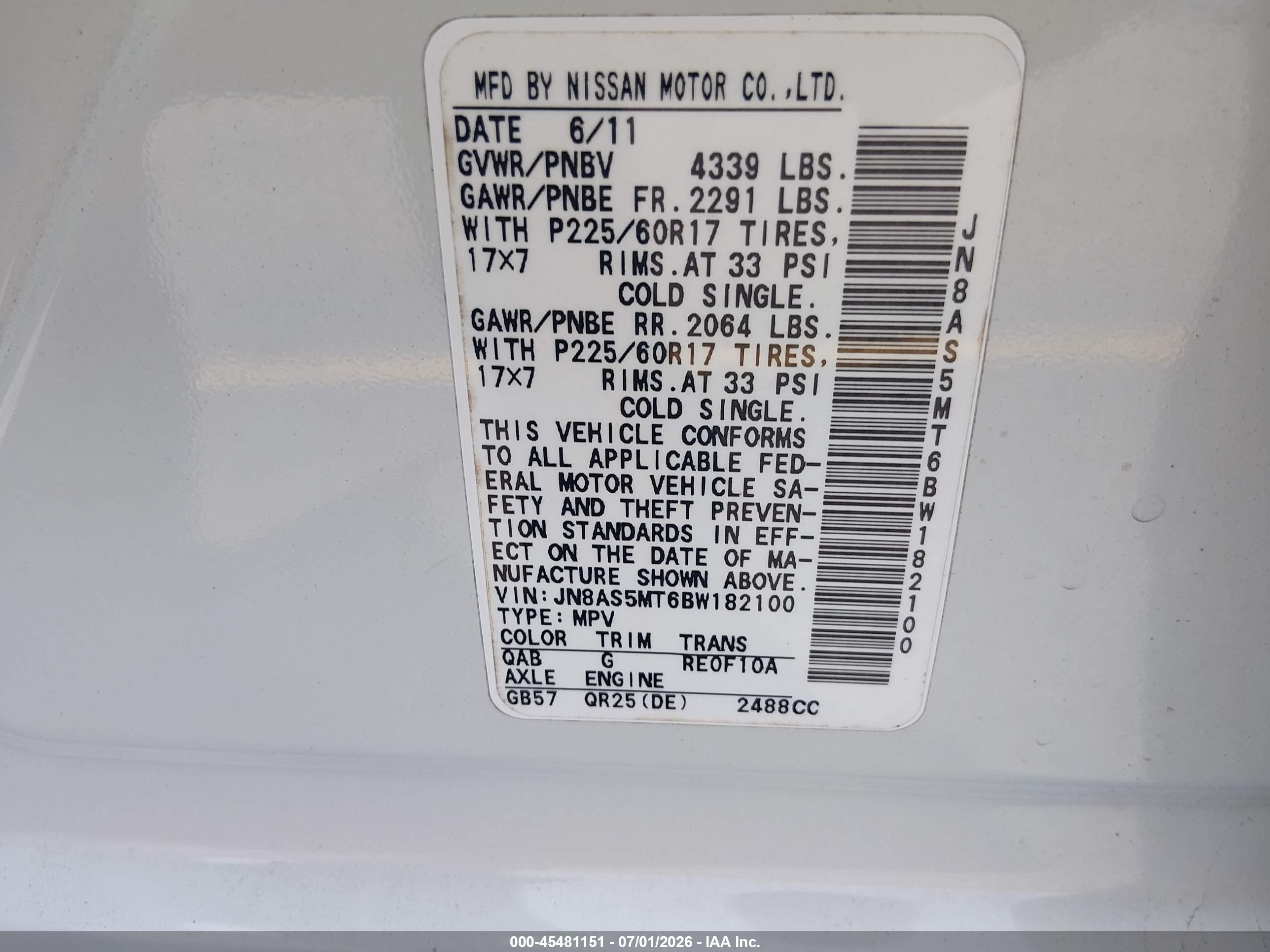 2011 Nissan Rogue Sv White vin: JN8AS5MT6BW182100