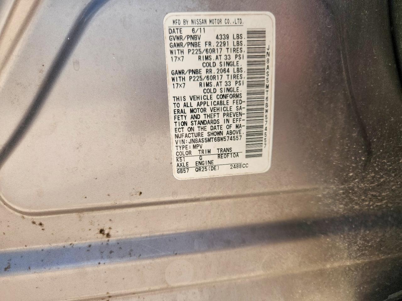 2011 Nissan Rogue S/sv/krom Silver vin: JN8AS5MT6BW574557