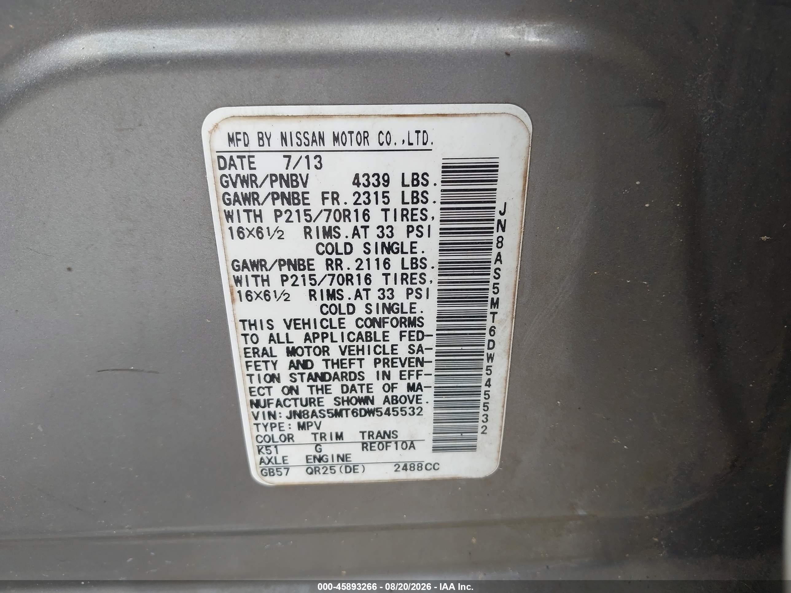 2013 Nissan Rogue S Gray vin: JN8AS5MT6DW545532