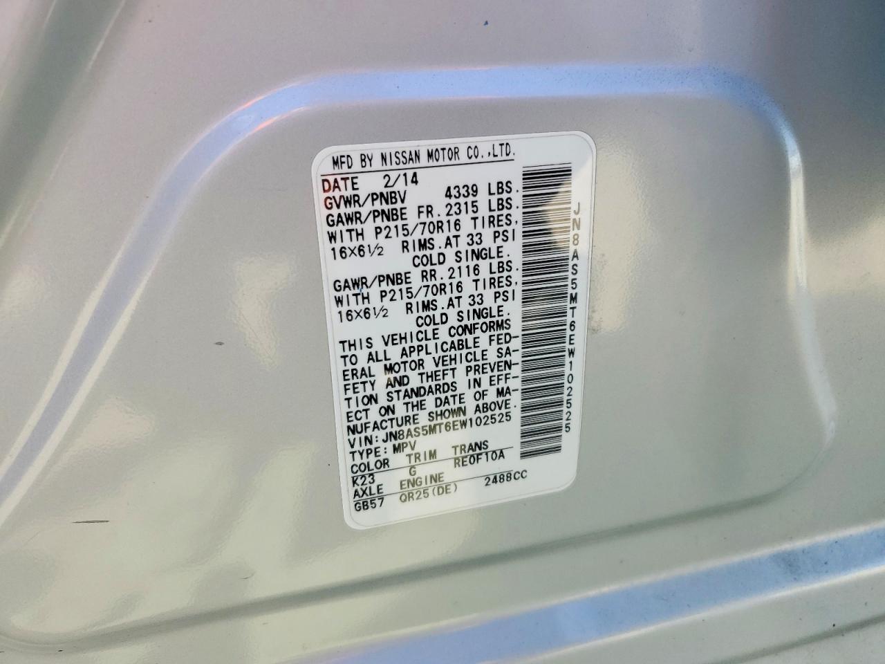 2014 Nissan Rogue Select S Silver vin: JN8AS5MT6EW102525