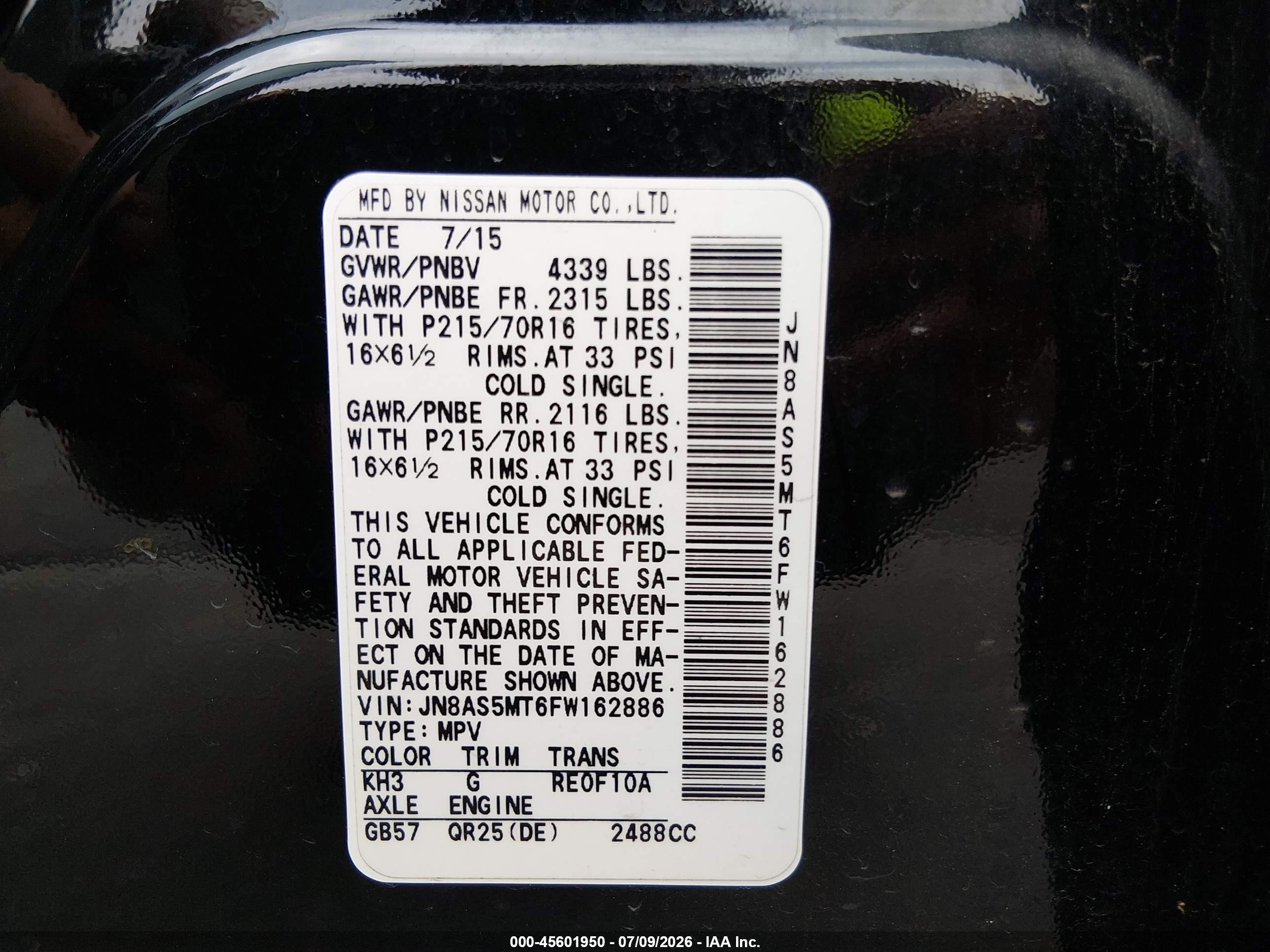 2015 Nissan Rogue Select S Black vin: JN8AS5MT6FW162886