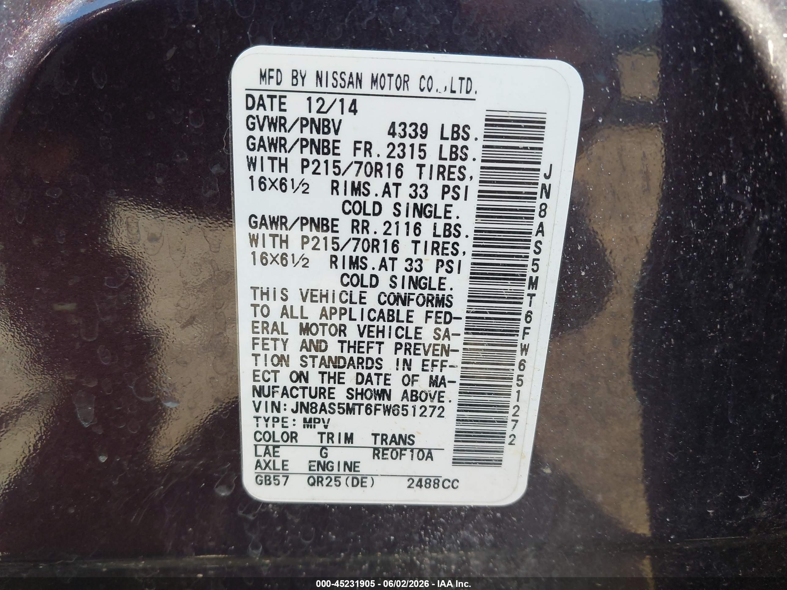 2015 Nissan Rogue Select S Maroon vin: JN8AS5MT6FW651272