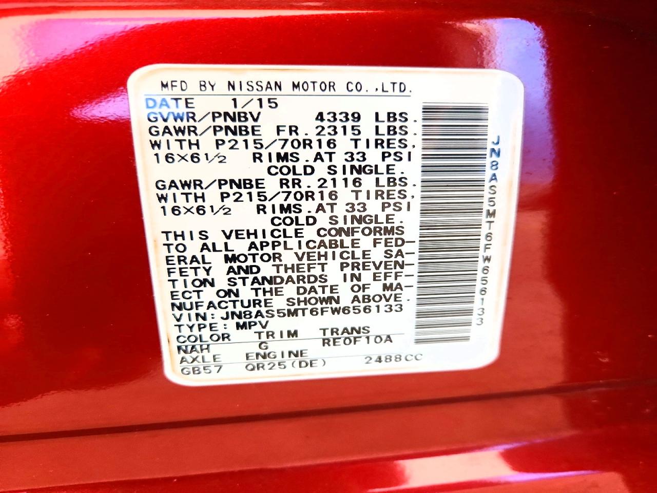 2015 Nissan Rogue Select S Red vin: JN8AS5MT6FW656133