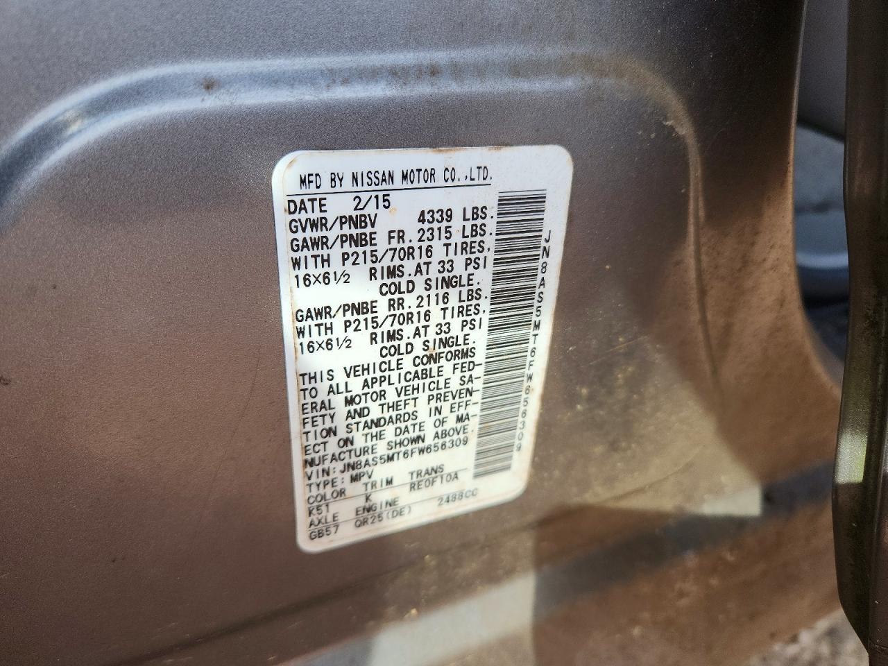 2015 Nissan Rogue Select S Gray vin: JN8AS5MT6FW656309
