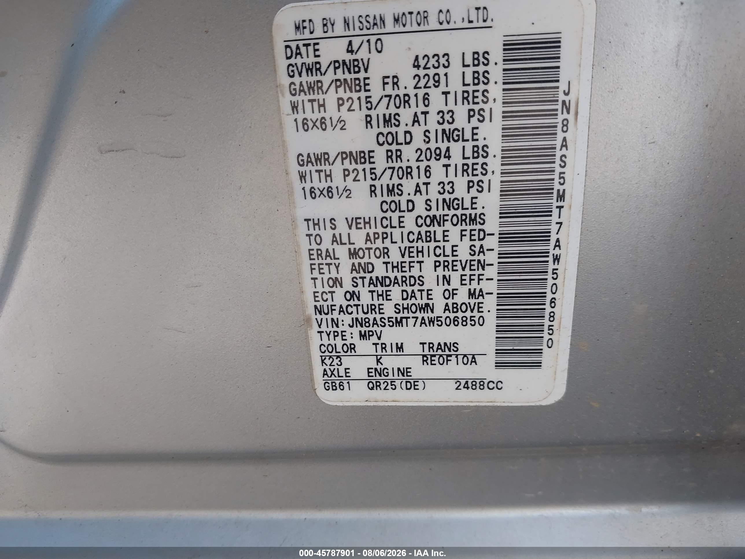 2010 Nissan Rogue S Silver vin: JN8AS5MT7AW506850