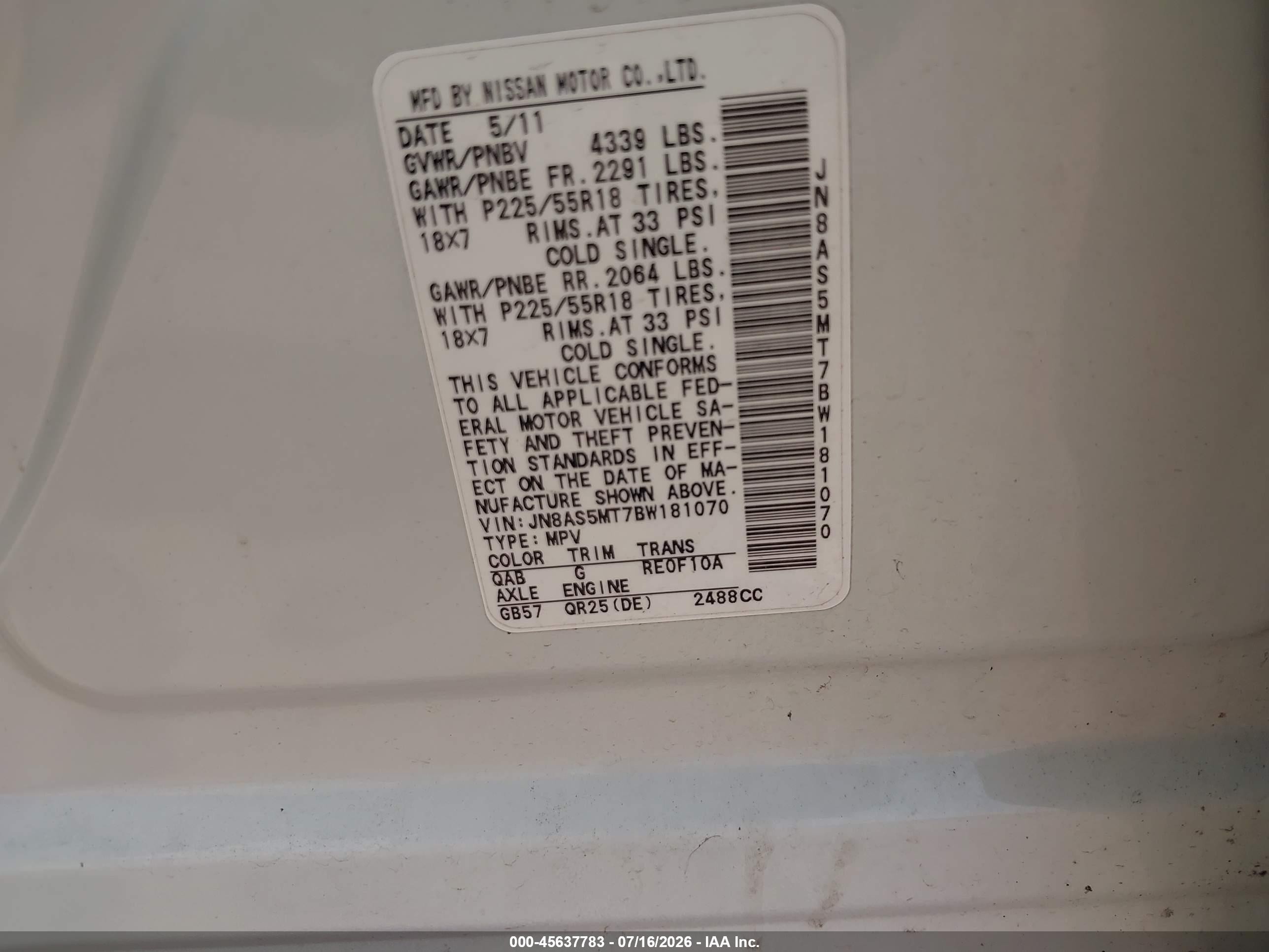 2011 Nissan Rogue Sv White vin: JN8AS5MT7BW181070
