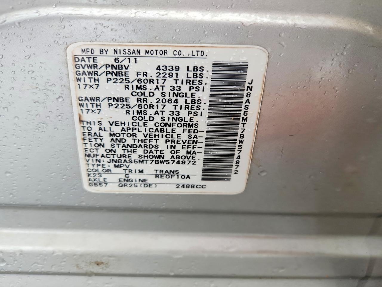 2011 Nissan Rogue S Silver vin: JN8AS5MT7BW574972