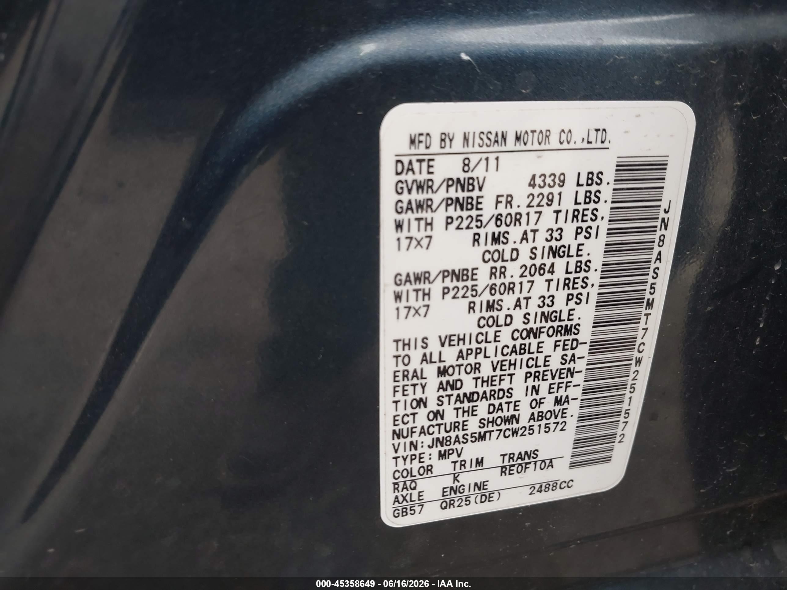 2012 Nissan Rogue Sv Blue vin: JN8AS5MT7CW251572