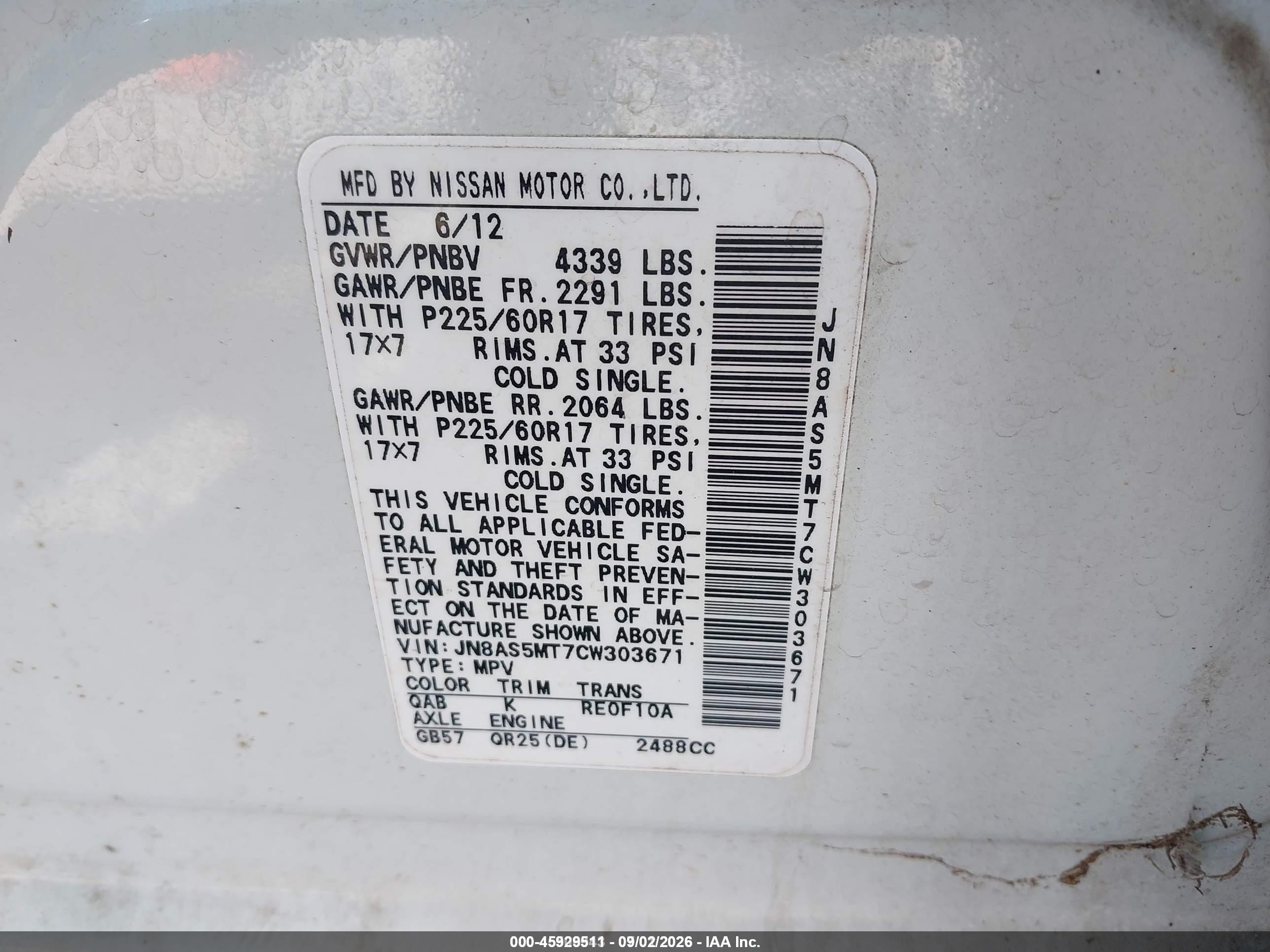 2012 Nissan Rogue Sv White vin: JN8AS5MT7CW303671