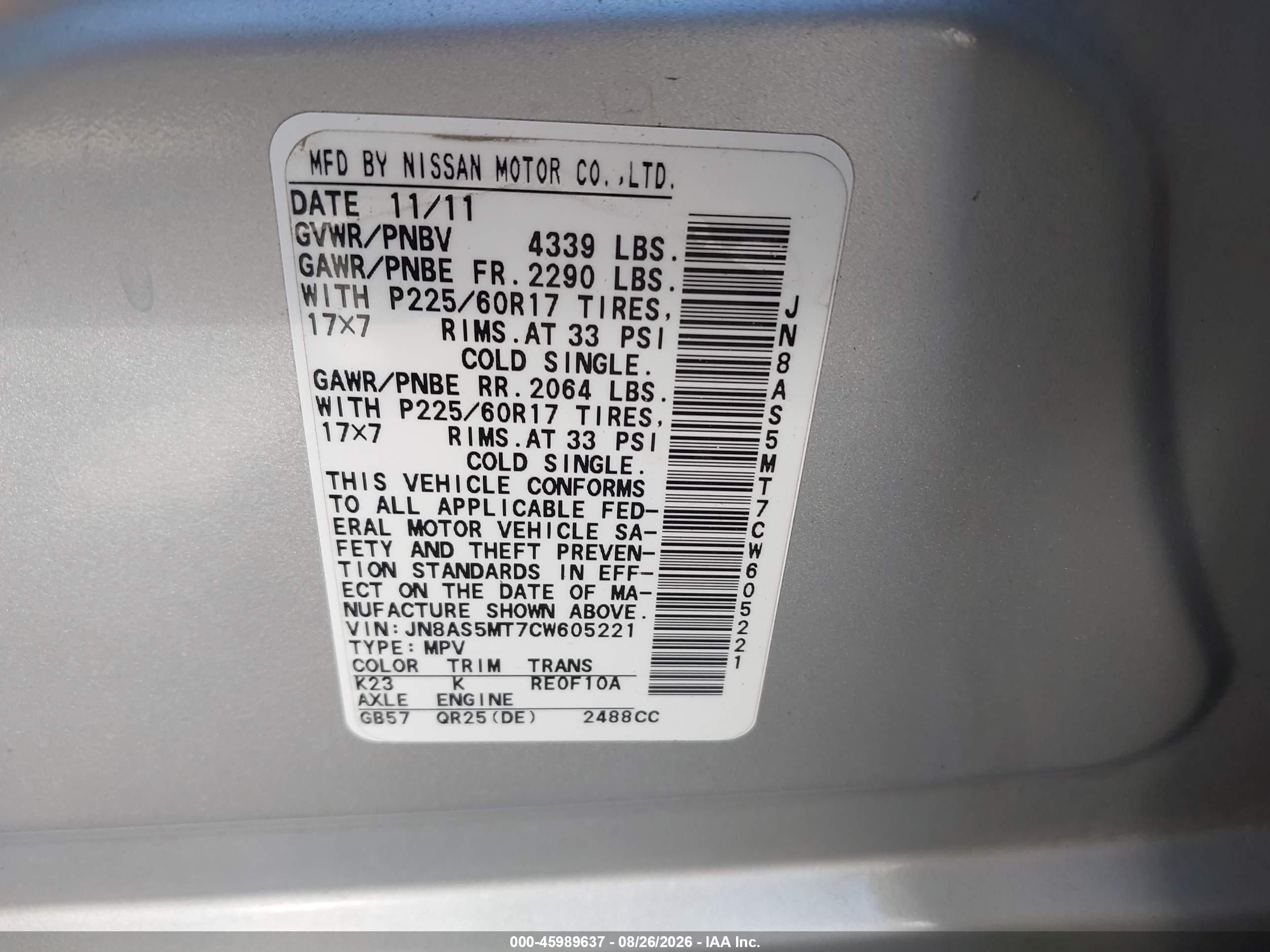 2012 Nissan Rogue Sv Silver vin: JN8AS5MT7CW605221