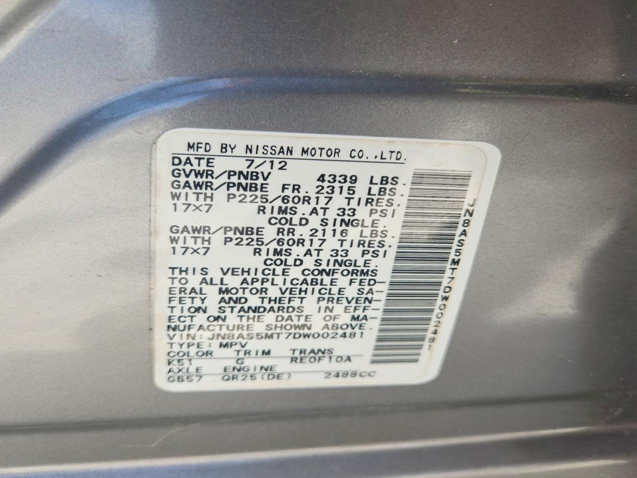 2013 Nissan Rogue S Gray vin: JN8AS5MT7DW002481