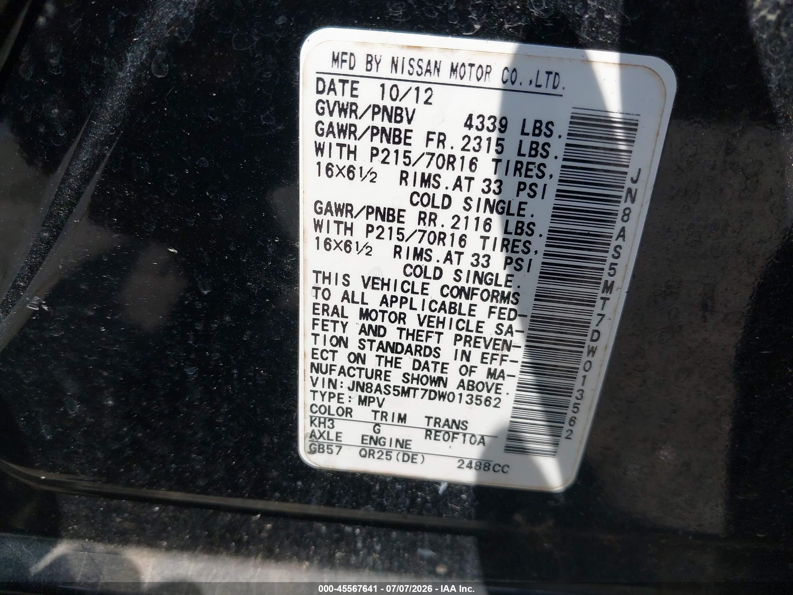 2013 Nissan Rogue S Black vin: JN8AS5MT7DW013562