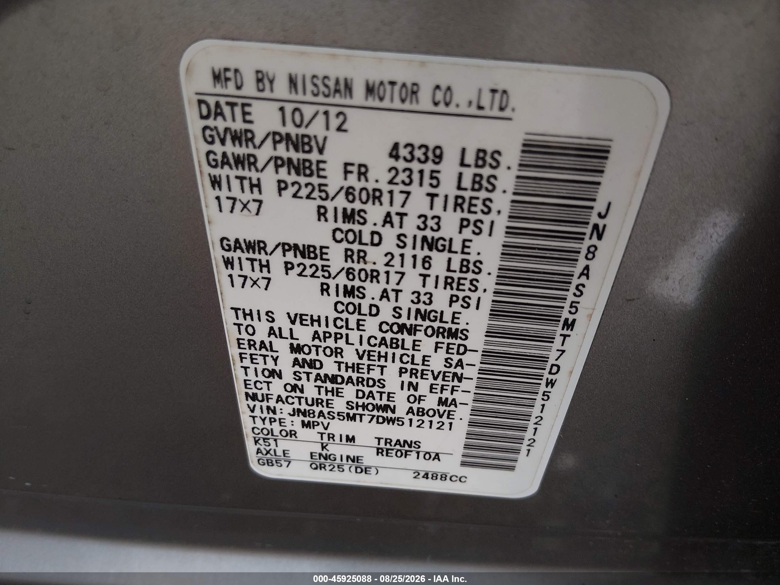 2013 Nissan Rogue Sv Gray vin: JN8AS5MT7DW512121