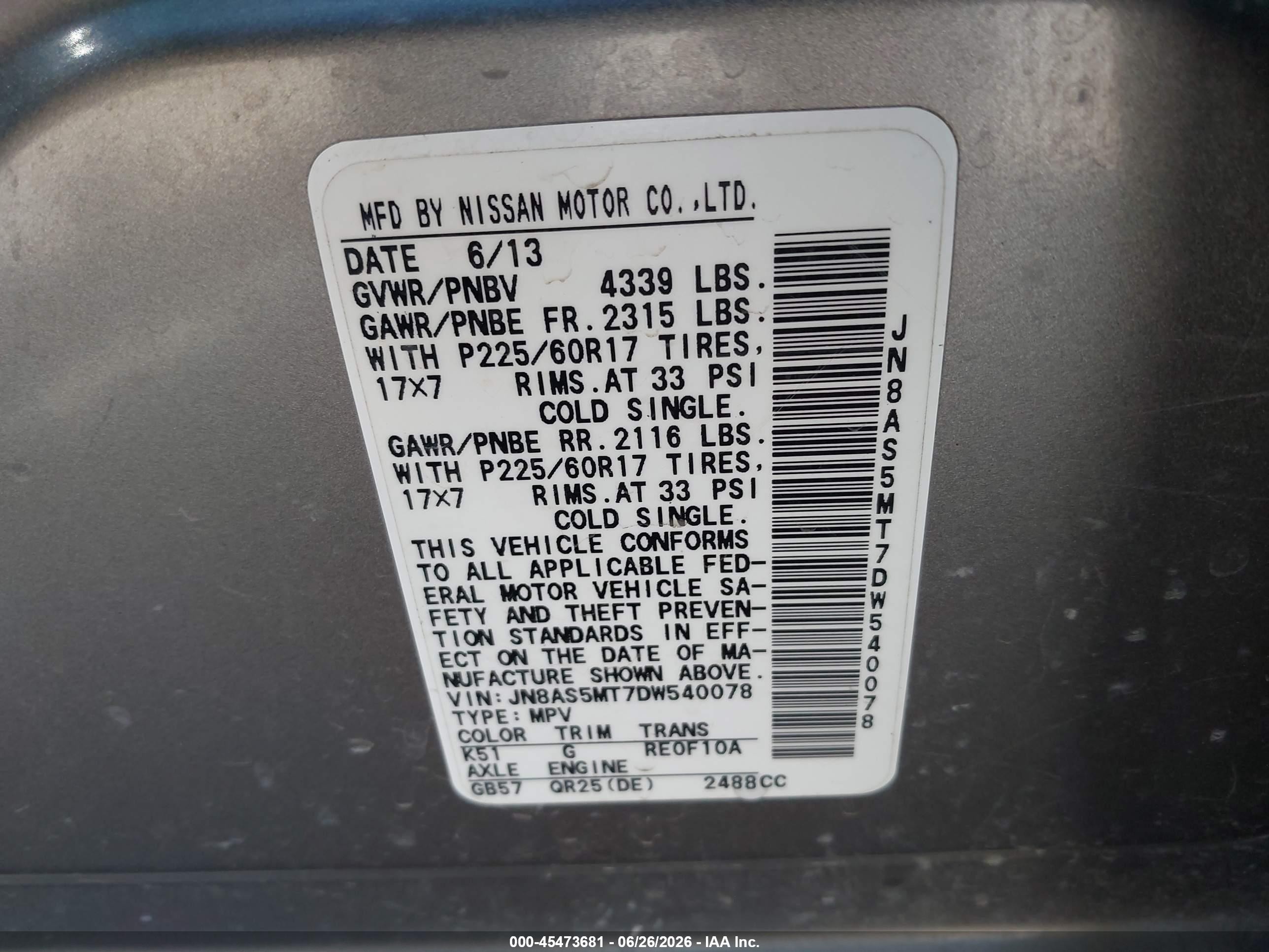 2013 Nissan Rogue Sv Gray vin: JN8AS5MT7DW540078