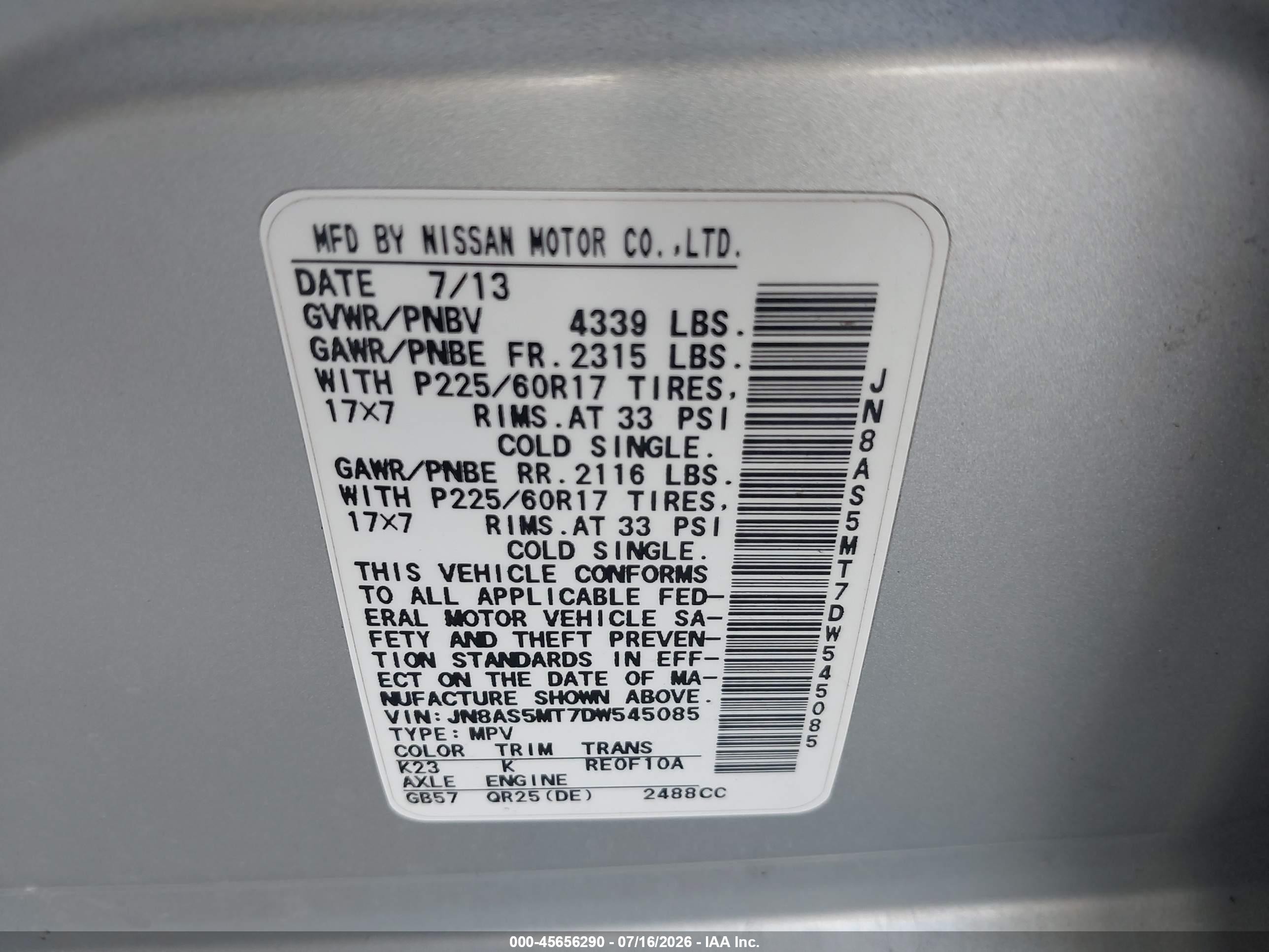 2013 Nissan Rogue Sv Gray vin: JN8AS5MT7DW545085