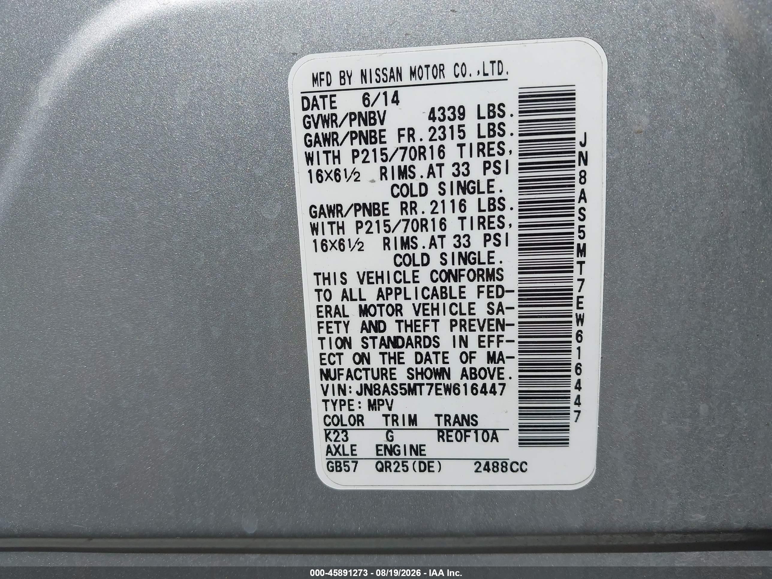 2014 Nissan Rogue Select S Silver vin: JN8AS5MT7EW616447