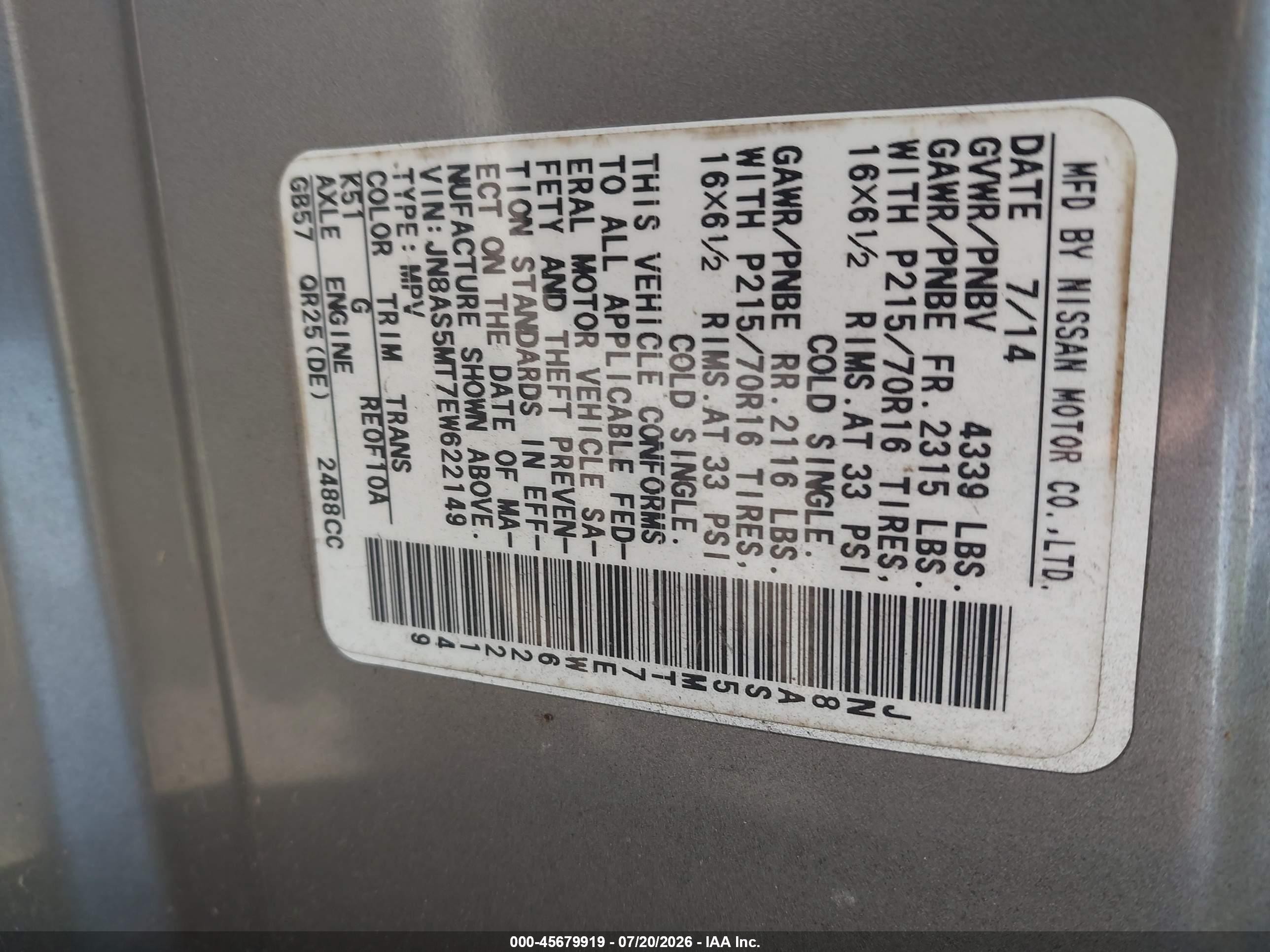 2014 Nissan Rogue Select S Gray vin: JN8AS5MT7EW622149
