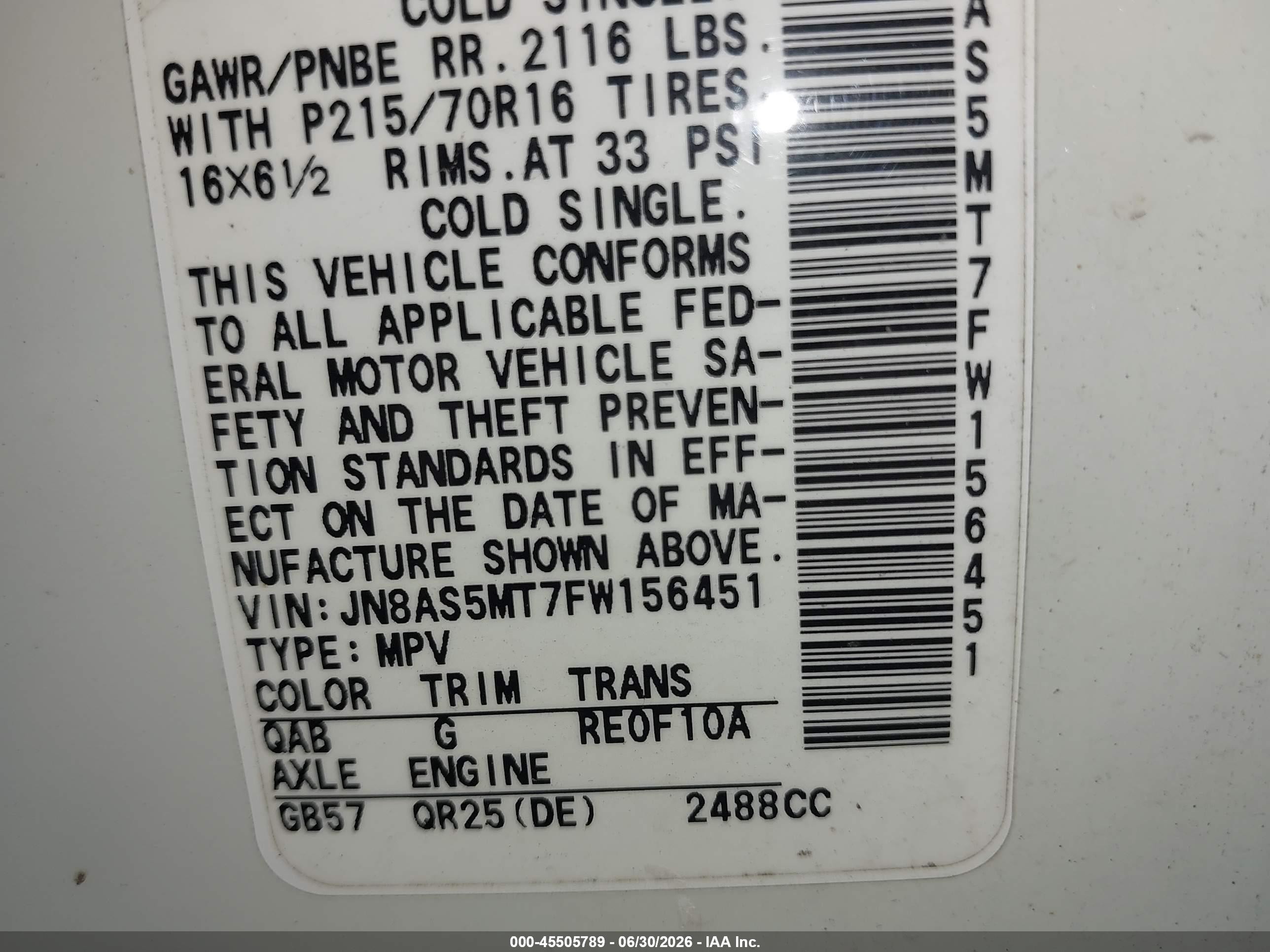 2015 Nissan Rogue Select S White vin: JN8AS5MT7FW156451