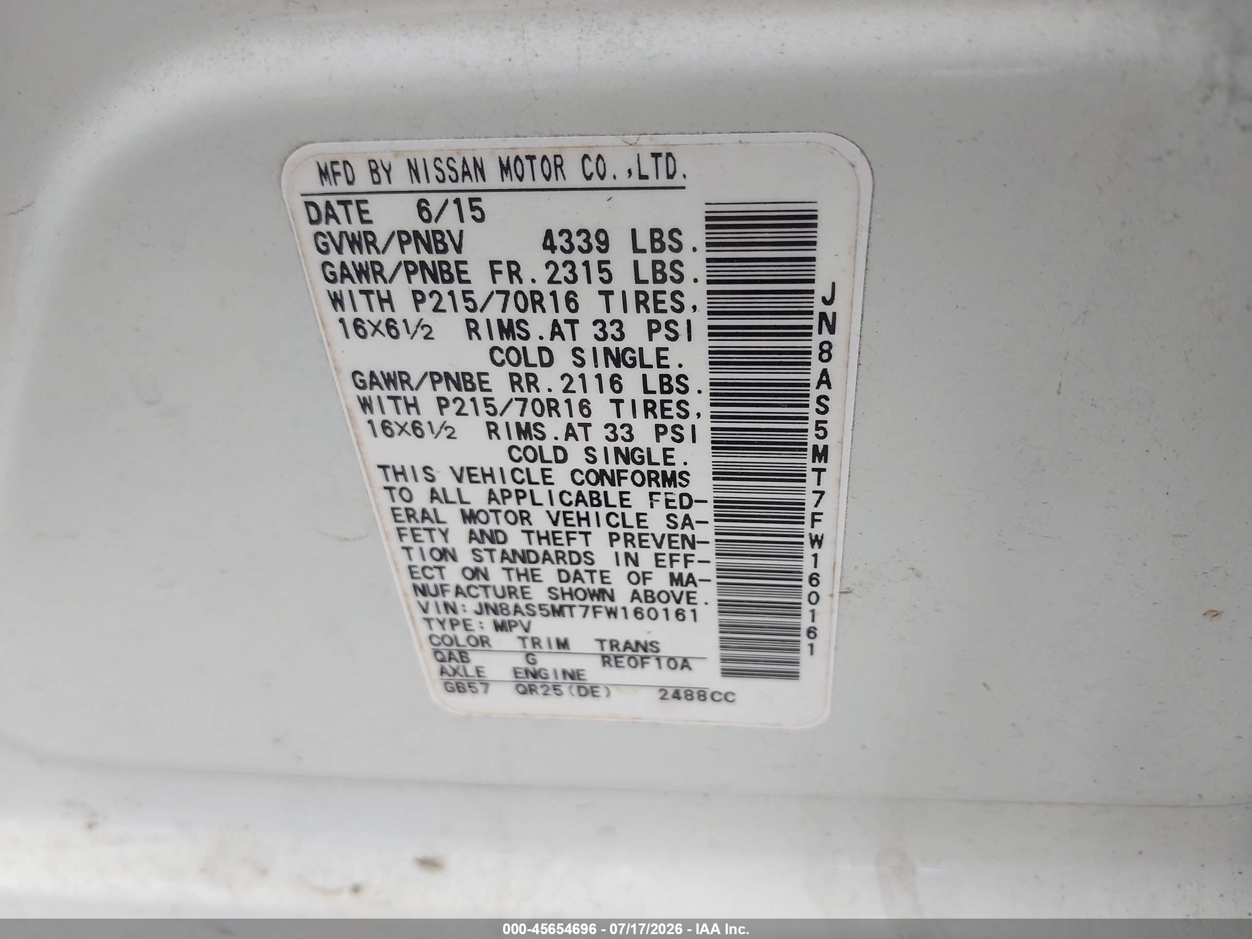 2015 Nissan Rogue Select S White vin: JN8AS5MT7FW160161