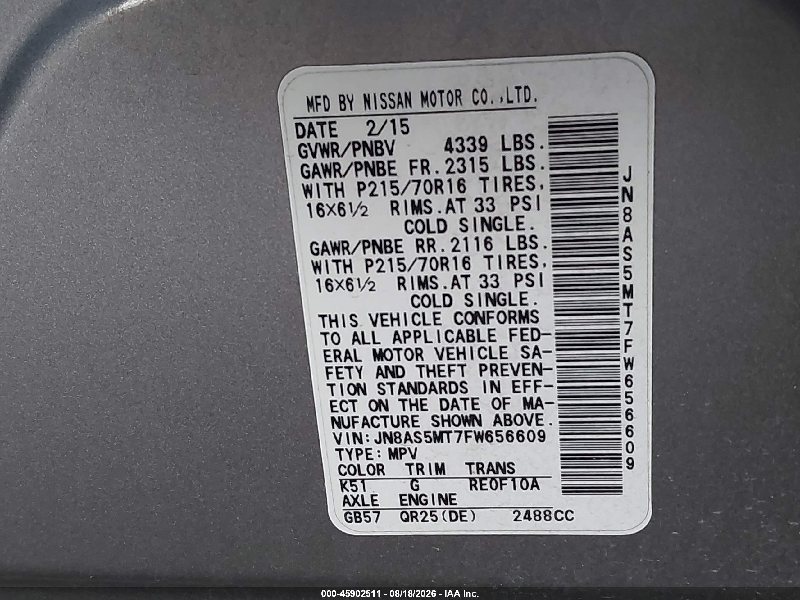 2015 Nissan Rogue Select S Pewter vin: JN8AS5MT7FW656609