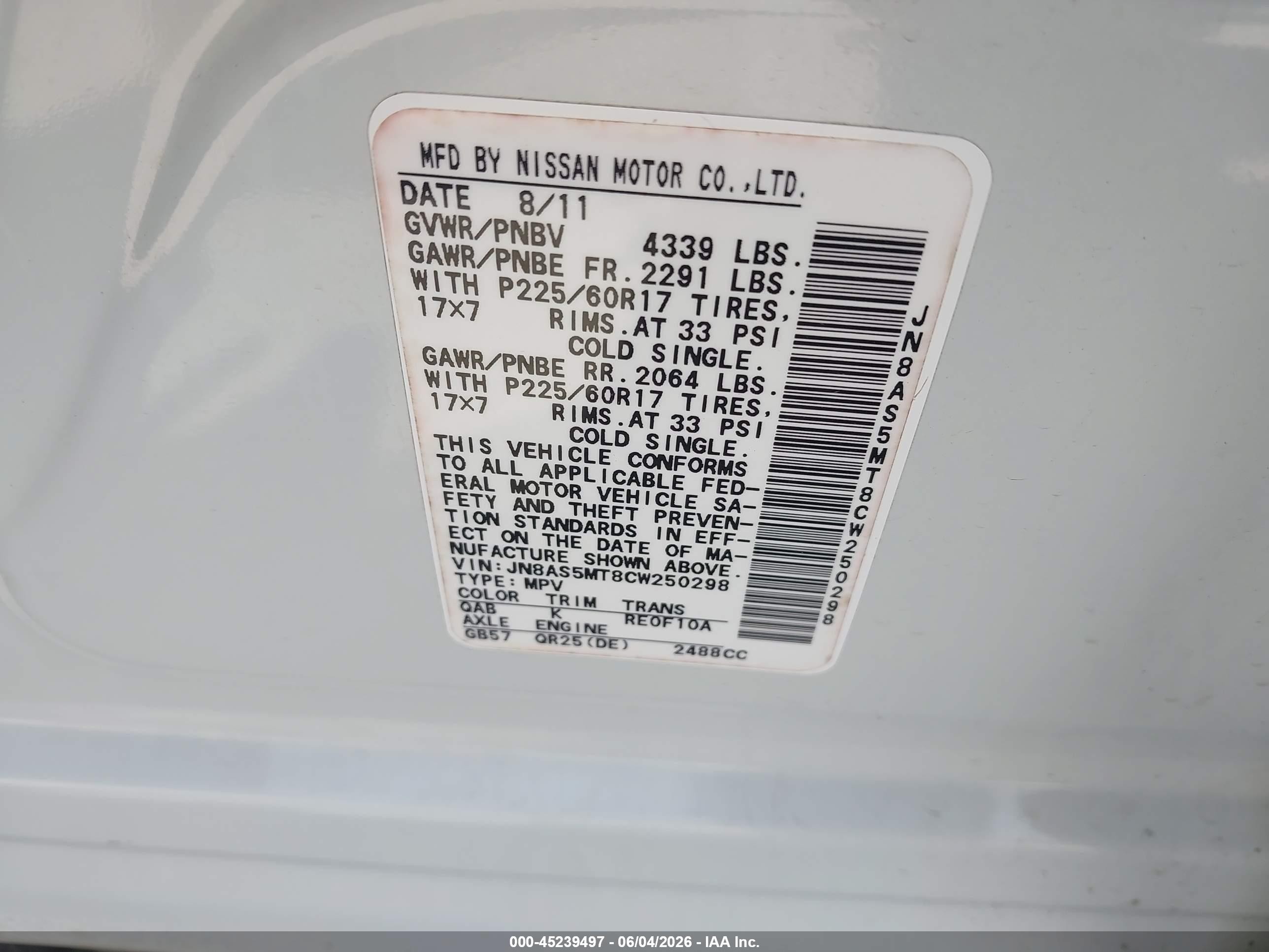2012 Nissan Rogue Sv White vin: JN8AS5MT8CW250298