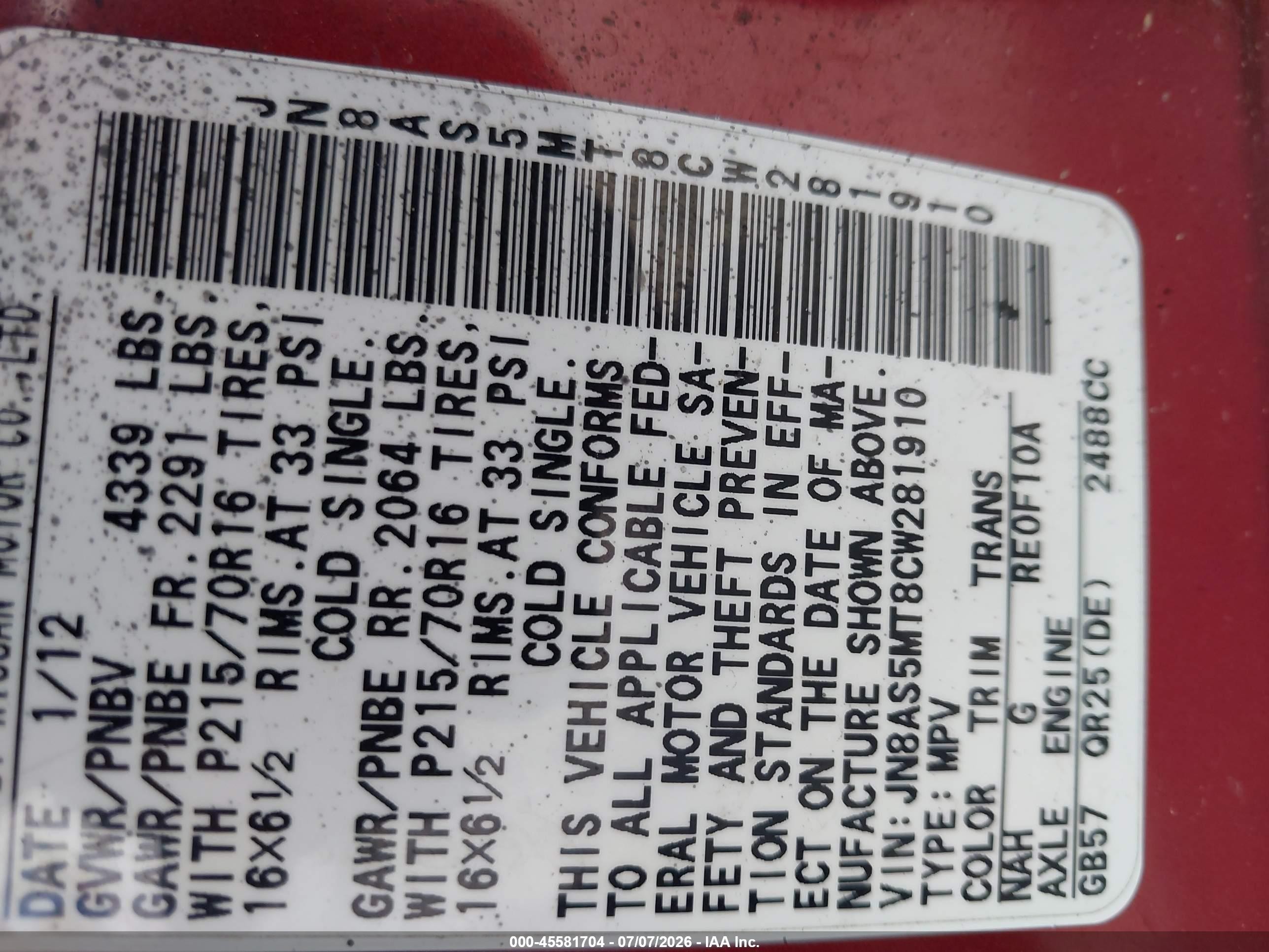 2012 Nissan Rogue S Red vin: JN8AS5MT8CW281910