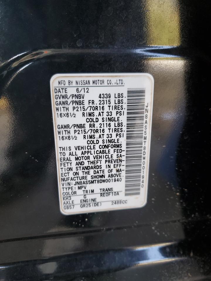 2013 Nissan Rogue S Black vin: JN8AS5MT8DW001940
