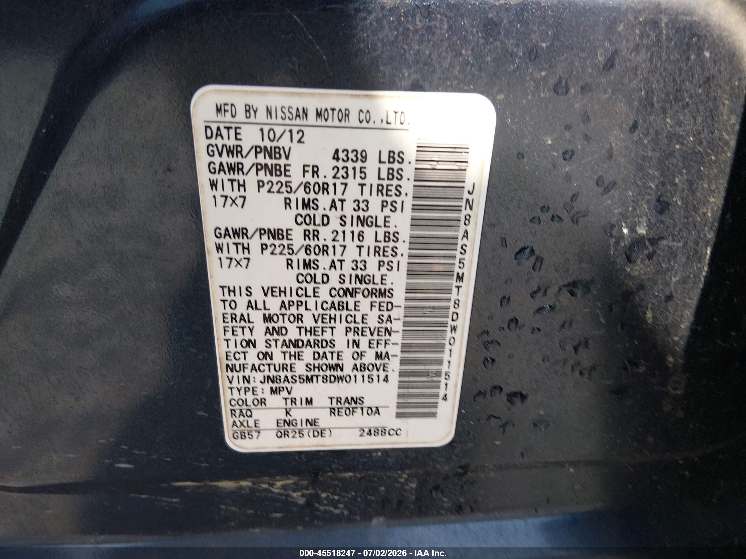 2013 Nissan Rogue Sv Gray vin: JN8AS5MT8DW011514