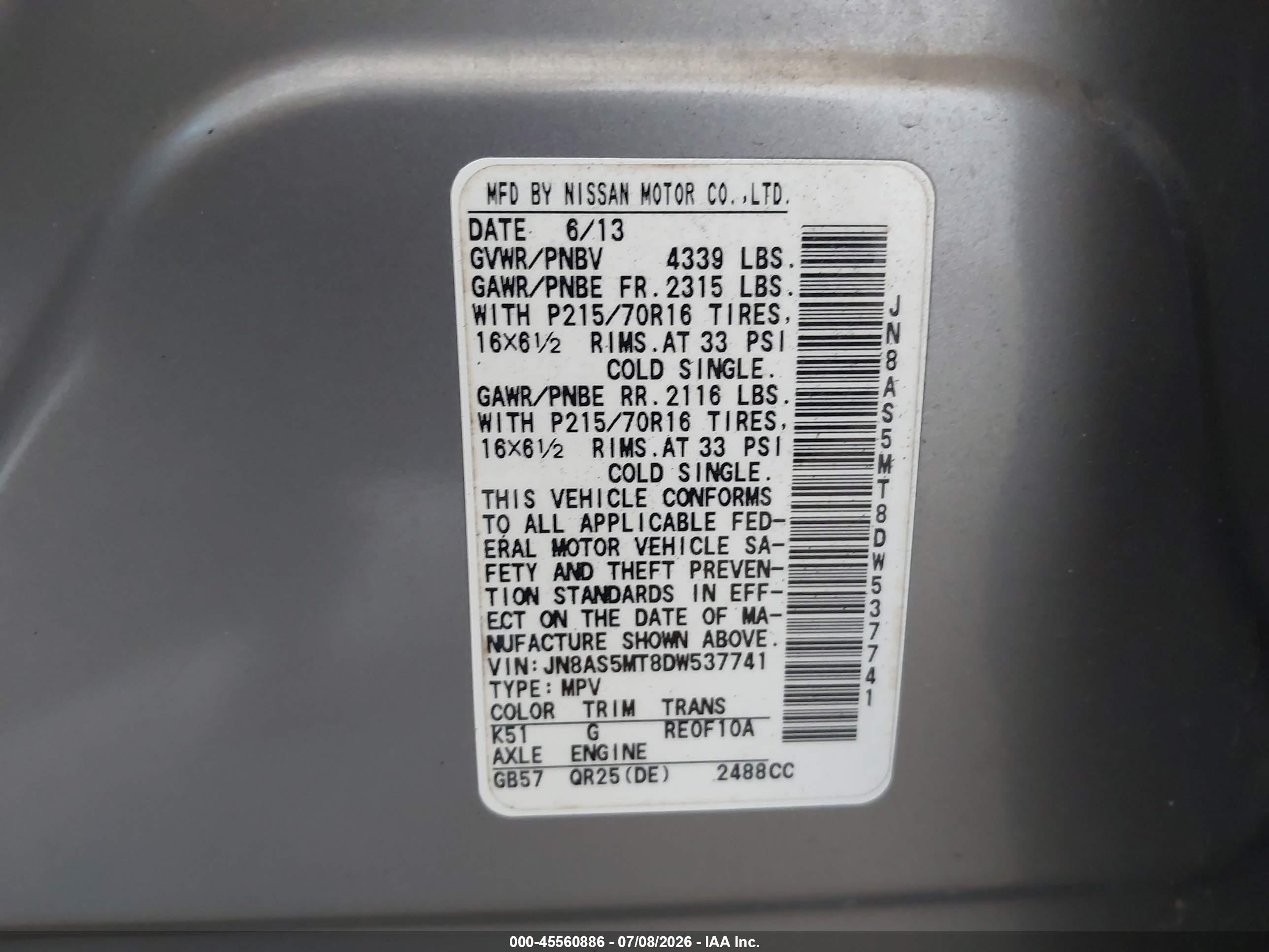 2013 Nissan Rogue S Gray vin: JN8AS5MT8DW537741