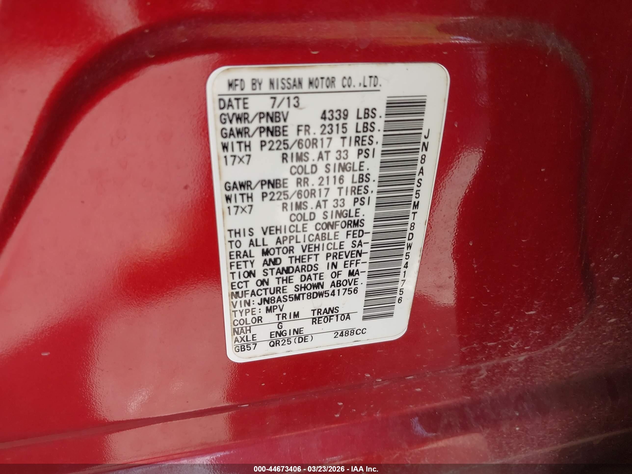 2013 Nissan Rogue Sv Red vin: JN8AS5MT8DW541756