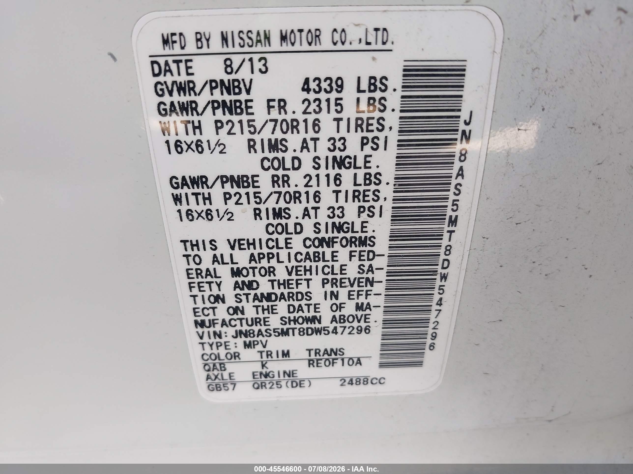2013 Nissan Rogue S White vin: JN8AS5MT8DW547296